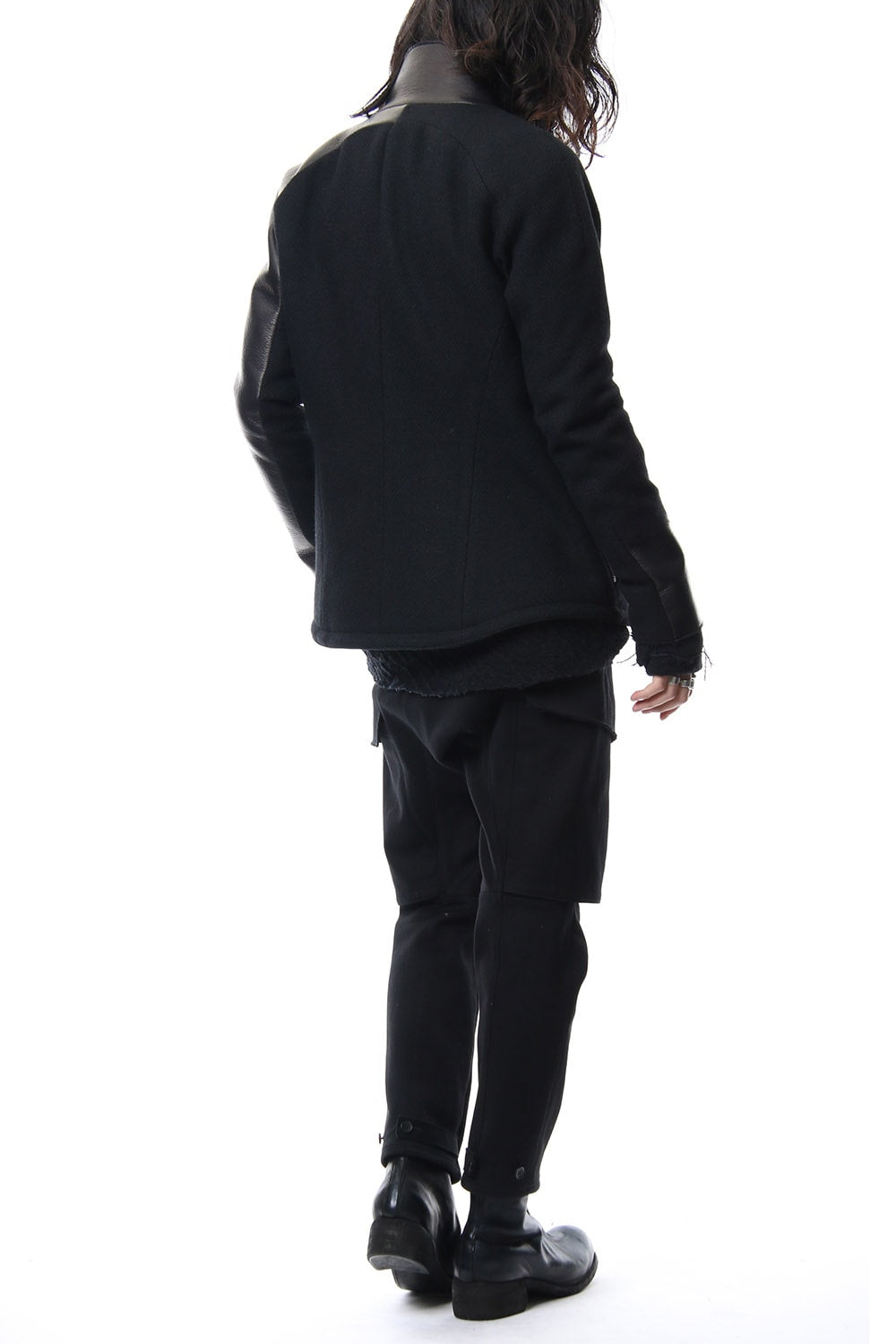 Leather Needle Punch High Neck Jacket