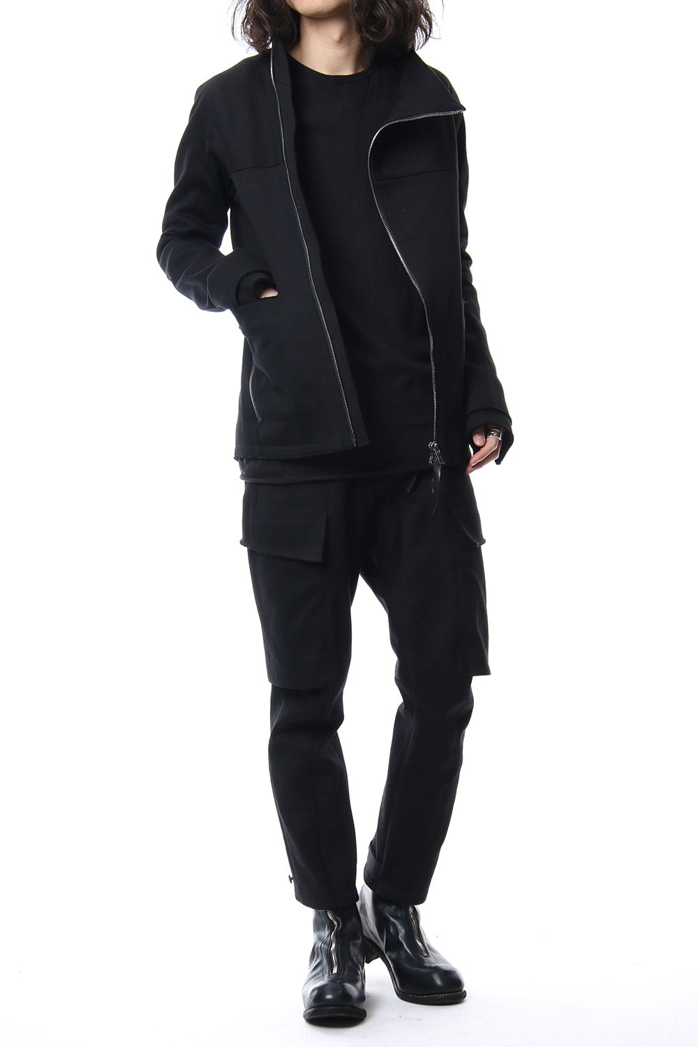 Heavy cotton jersey high neck jacket