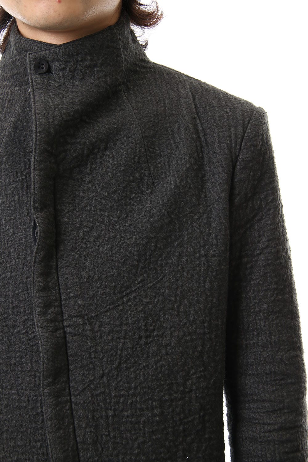 Hand dyed linen x Fleece needle punch High neck jacket Charcoal - ST104-0049A