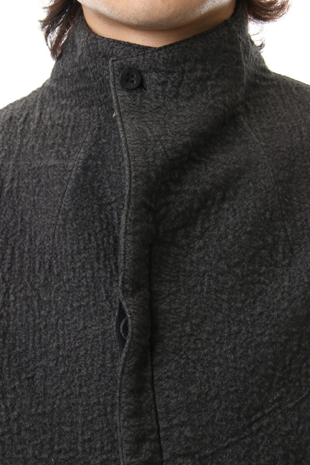 Hand dyed linen x Fleece needle punch High neck jacket Charcoal - ST104-0049A