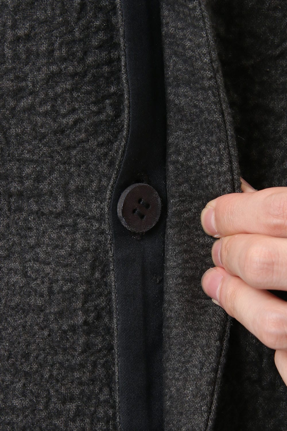 Hand dyed linen x Fleece needle punch High neck jacket Charcoal - ST104-0049A