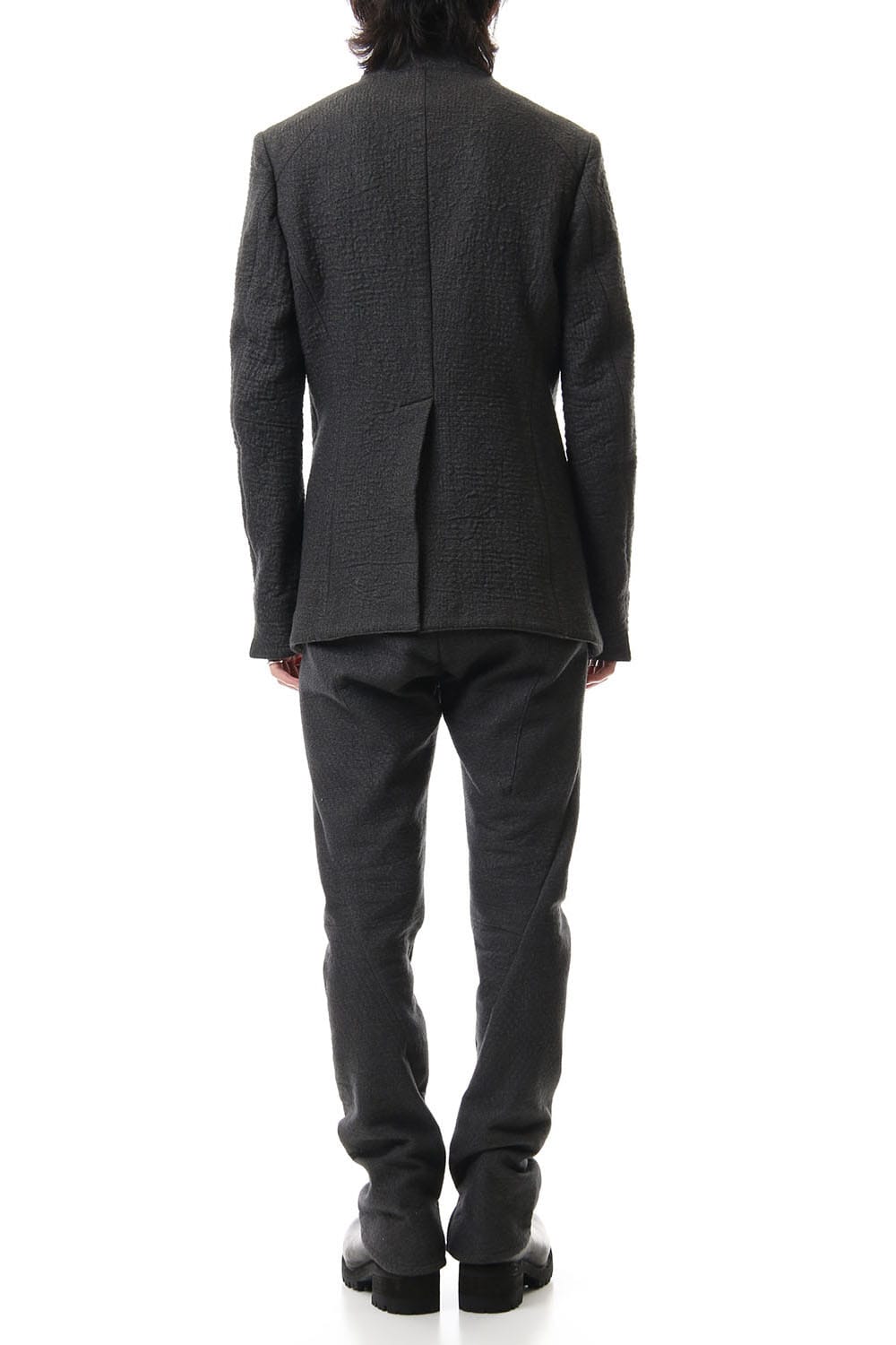 Hand dyed linen x Fleece needle punch High neck jacket Charcoal - ST104-0049A