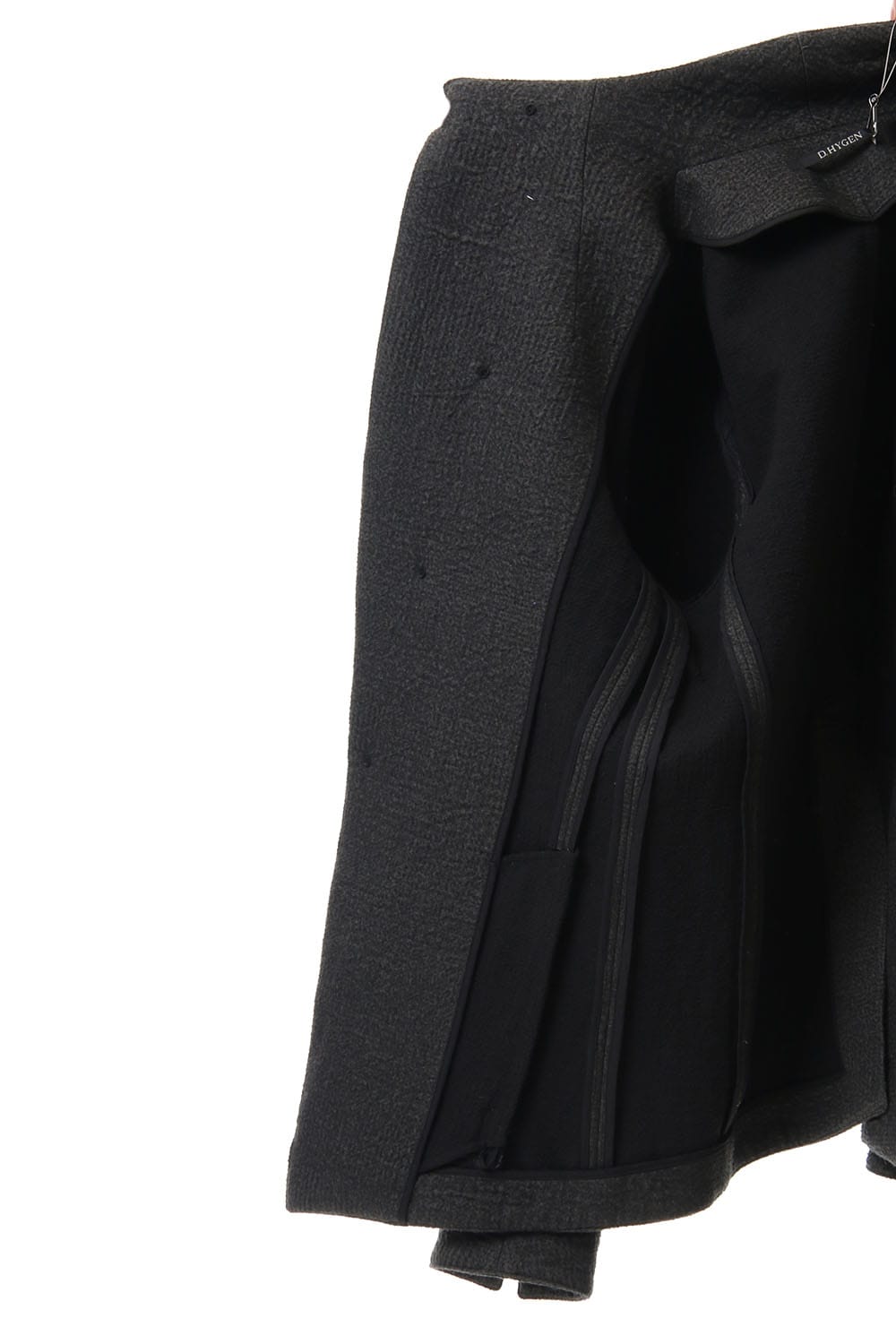 Hand dyed linen x Fleece needle punch High neck jacket Charcoal - ST104-0049A