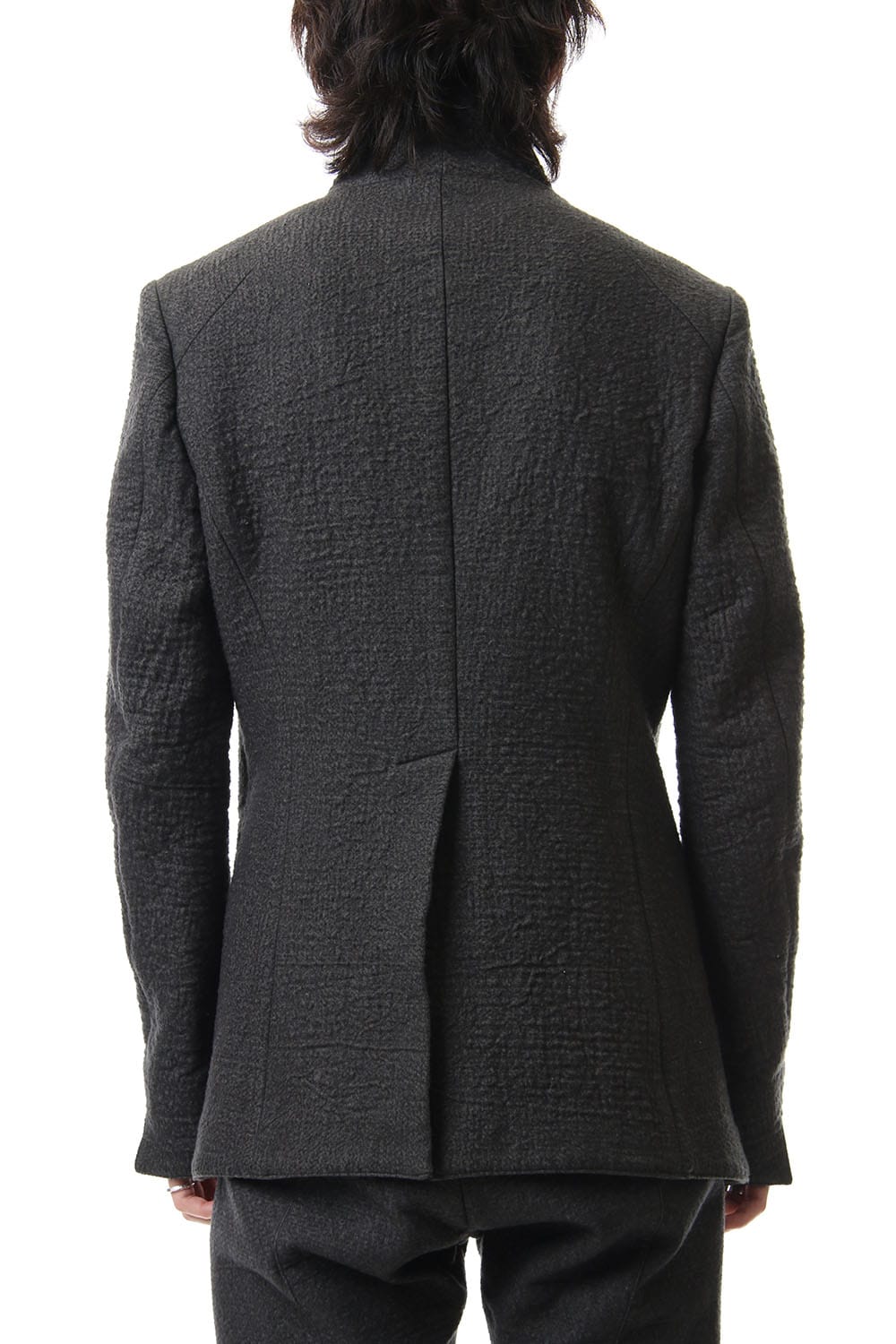 Hand dyed linen x Fleece needle punch High neck jacket Charcoal - ST104-0049A