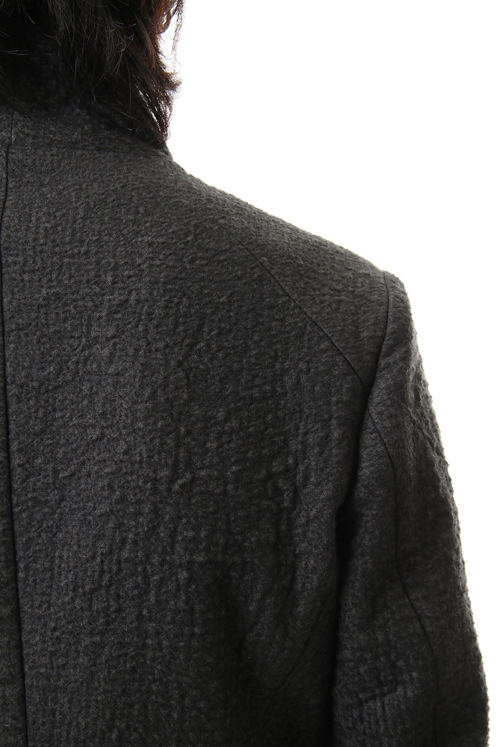 Hand dyed linen x Fleece needle punch High neck jacket Charcoal - ST104-0049A