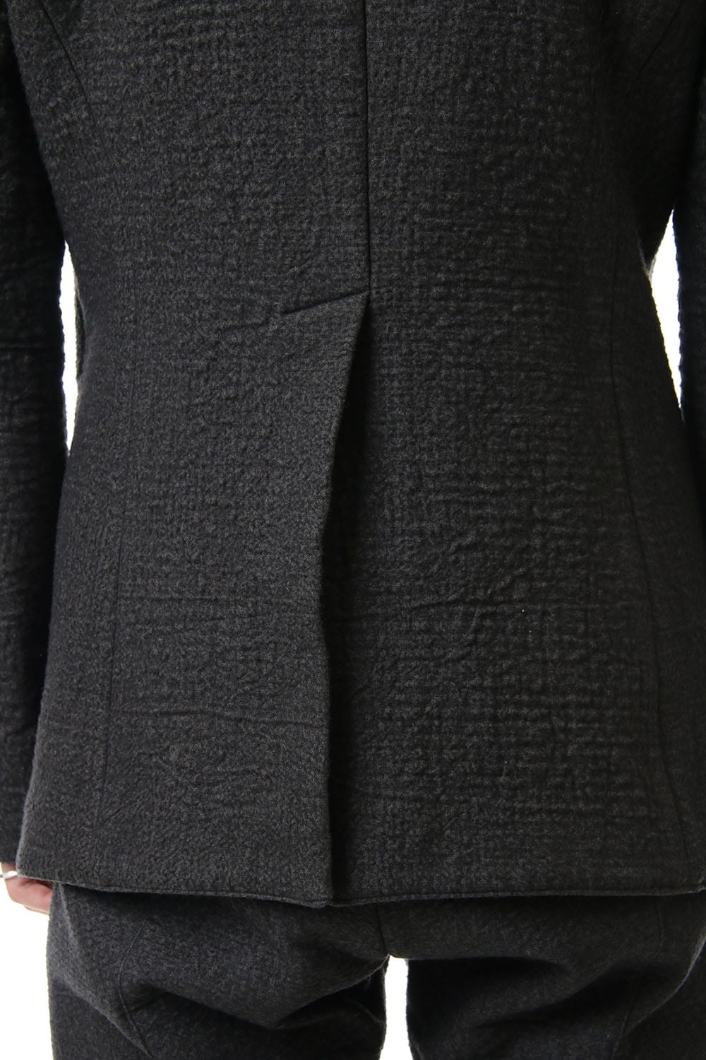 Hand dyed linen x Fleece needle punch High neck jacket Charcoal - ST104-0049A
