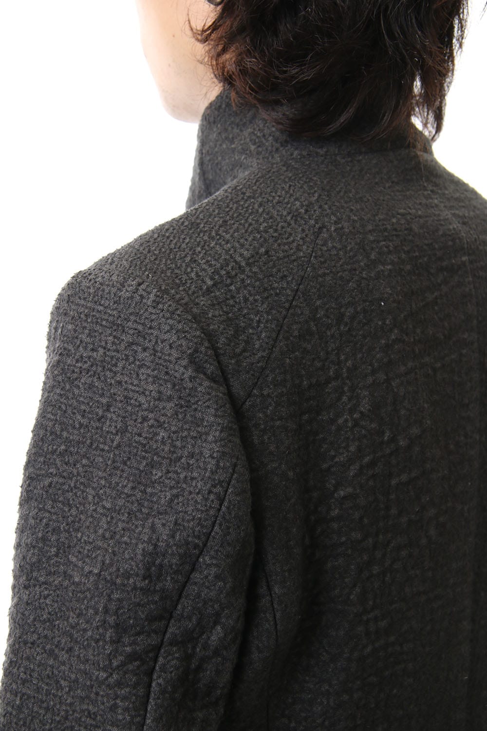 Hand dyed linen x Fleece needle punch High neck jacket Charcoal - ST104-0049A