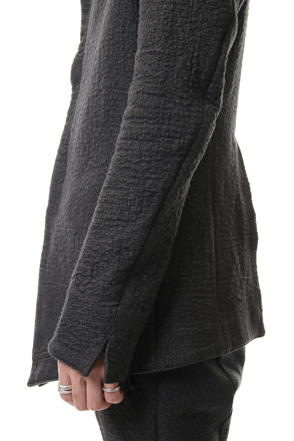 Hand dyed linen x Fleece needle punch High neck jacket Charcoal - ST104-0049A