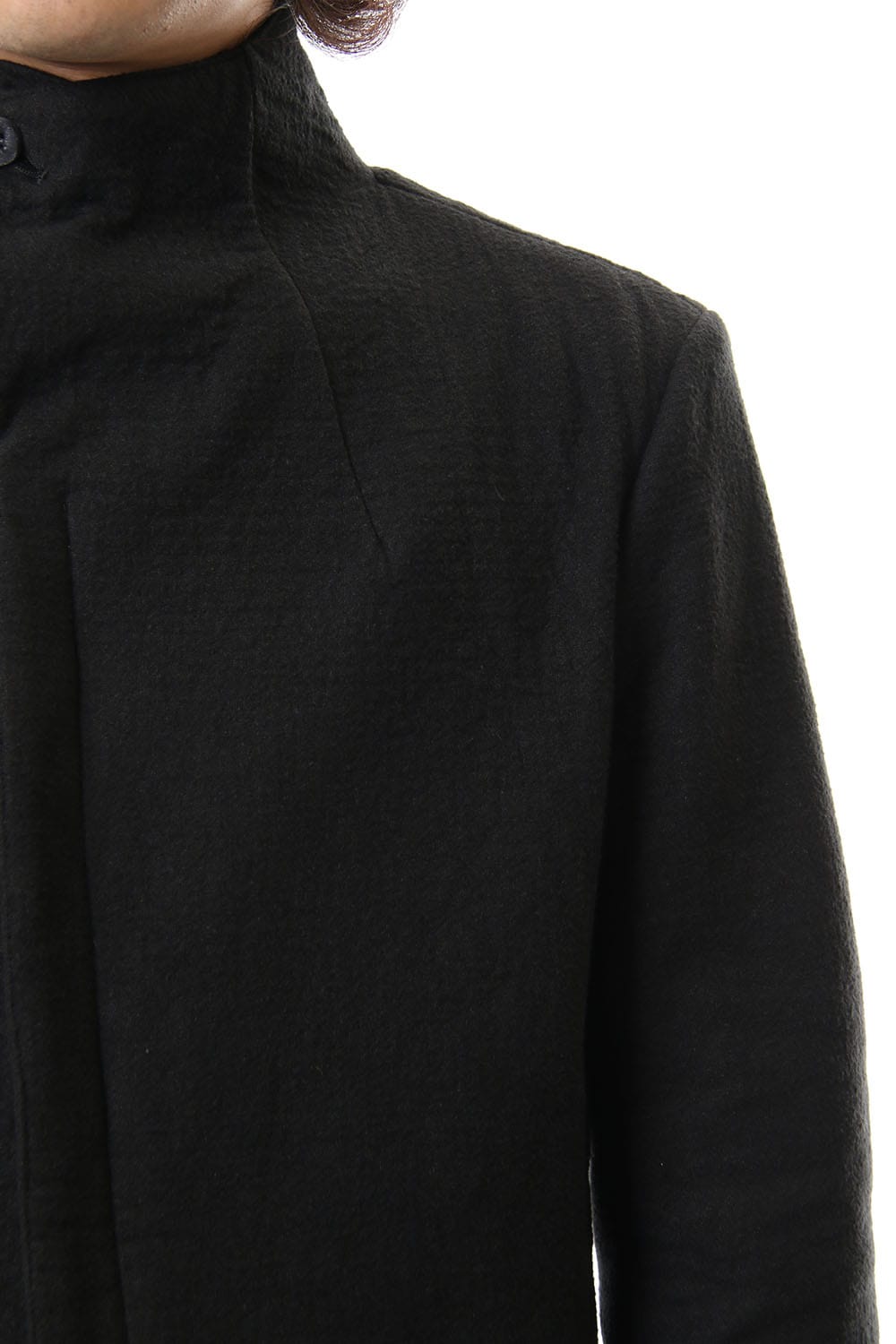 Hand dyed linen x Fleece needle punch High neck jacket Black - ST104-0049A