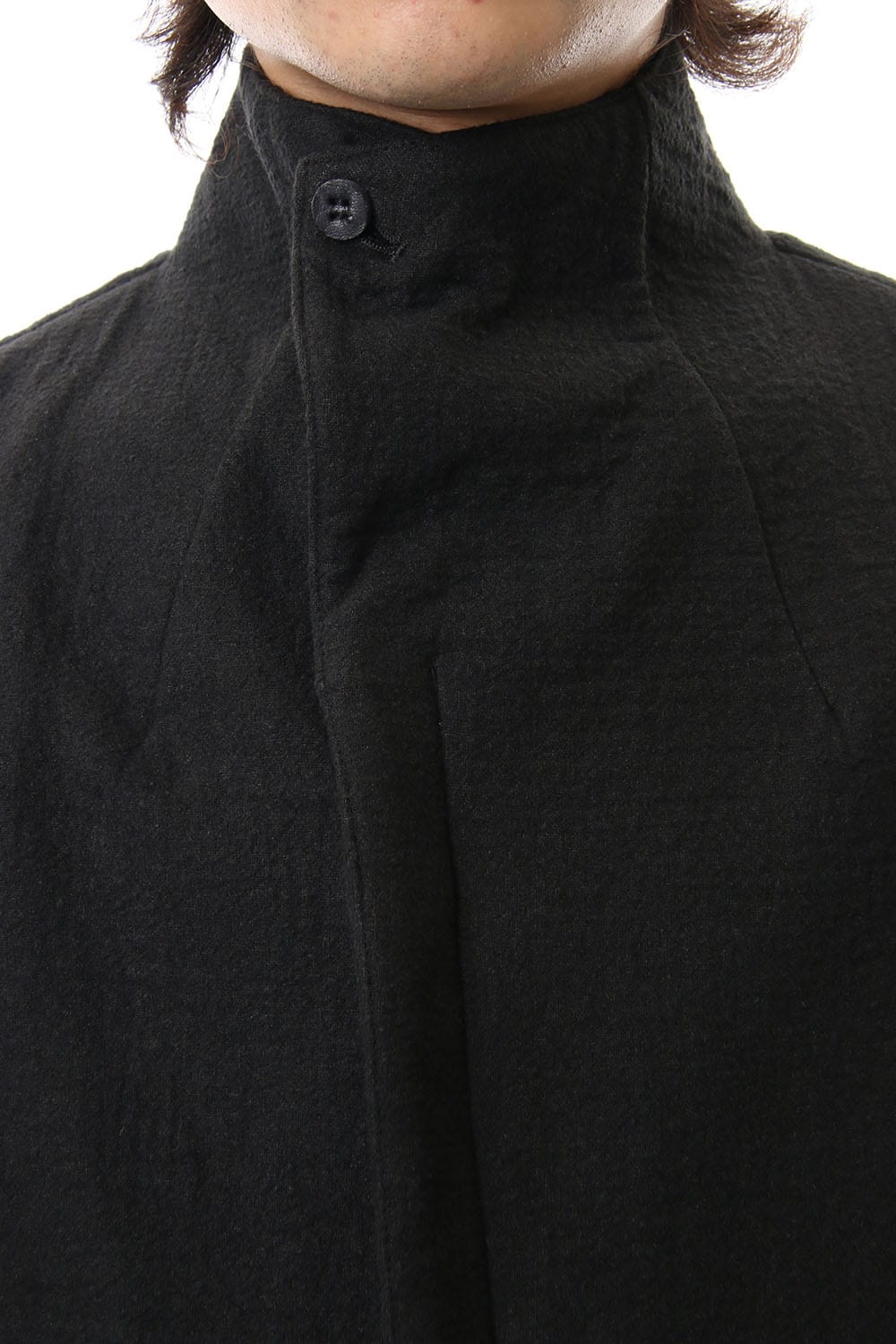 Hand dyed linen x Fleece needle punch High neck jacket Black - ST104-0049A