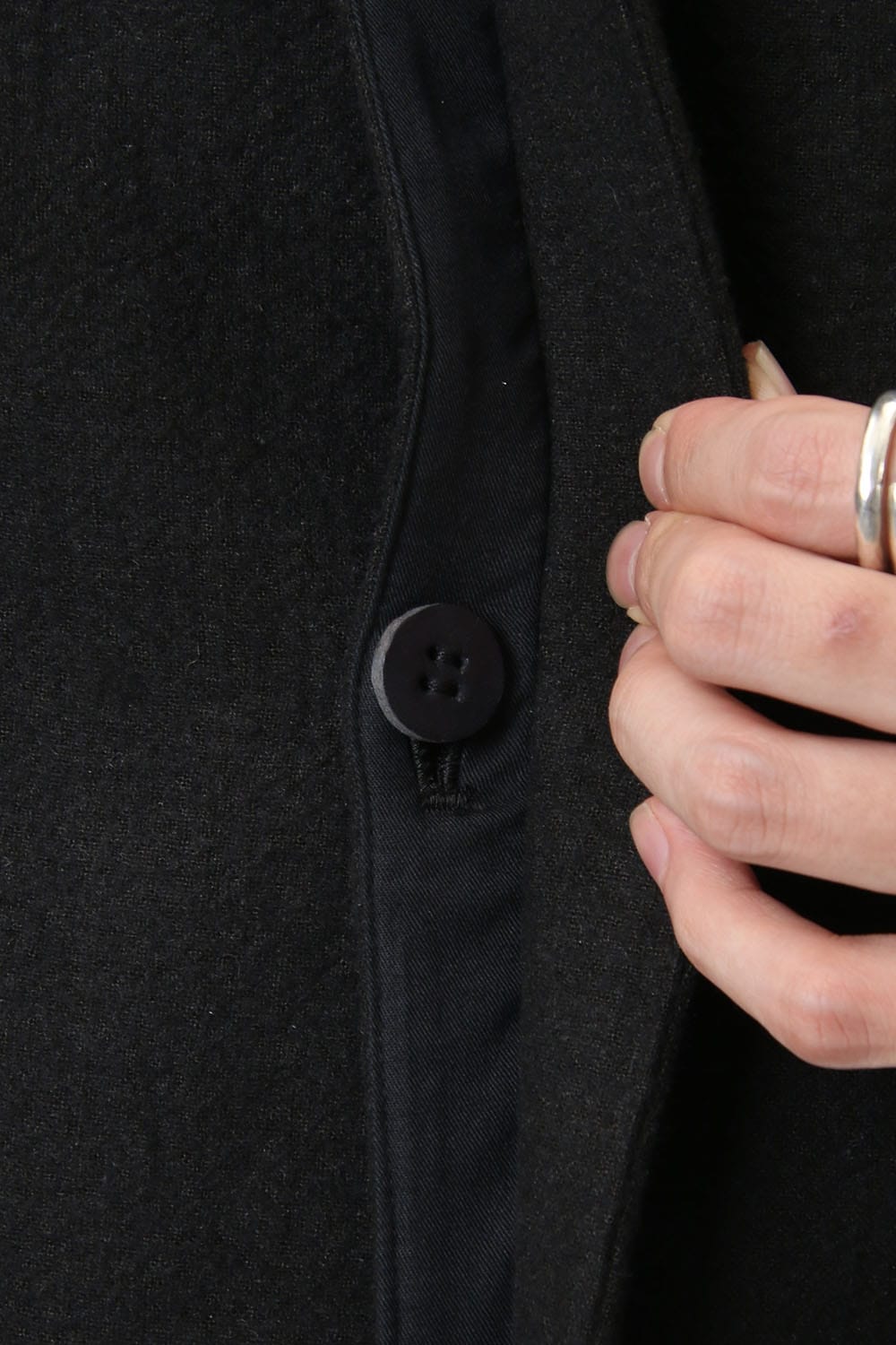 Hand dyed linen x Fleece needle punch High neck jacket Black - ST104-0049A