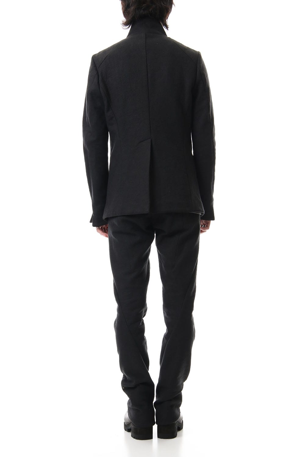 Hand dyed linen x Fleece needle punch High neck jacket Black - ST104-0049A