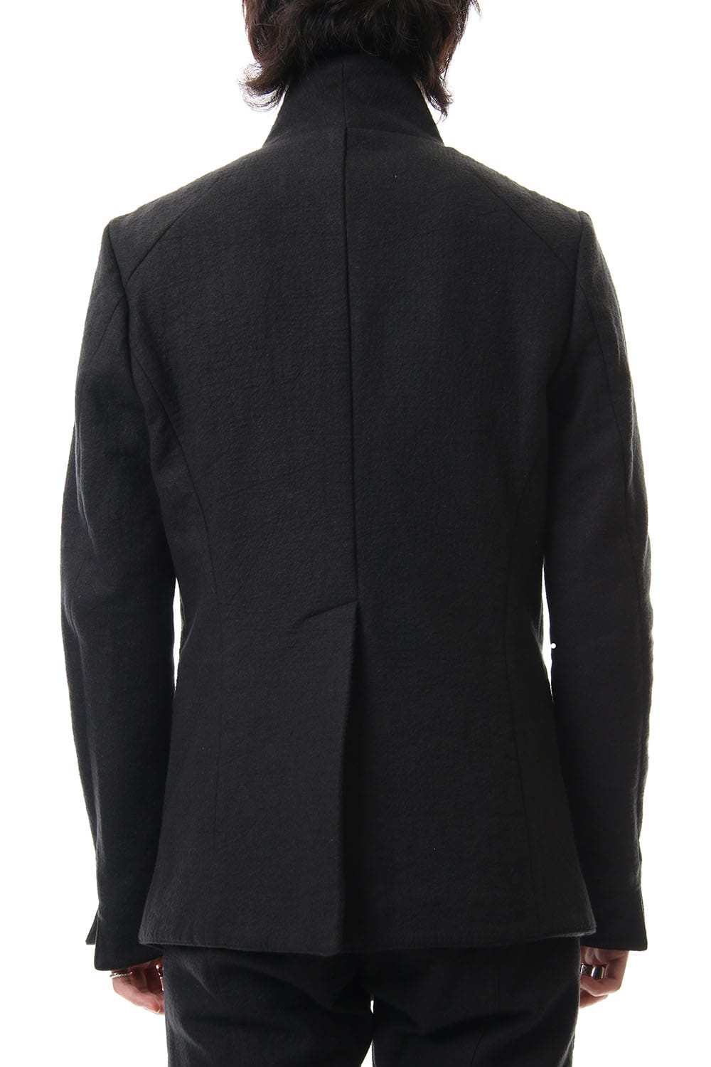 Hand dyed linen x Fleece needle punch High neck jacket Black - ST104-0049A