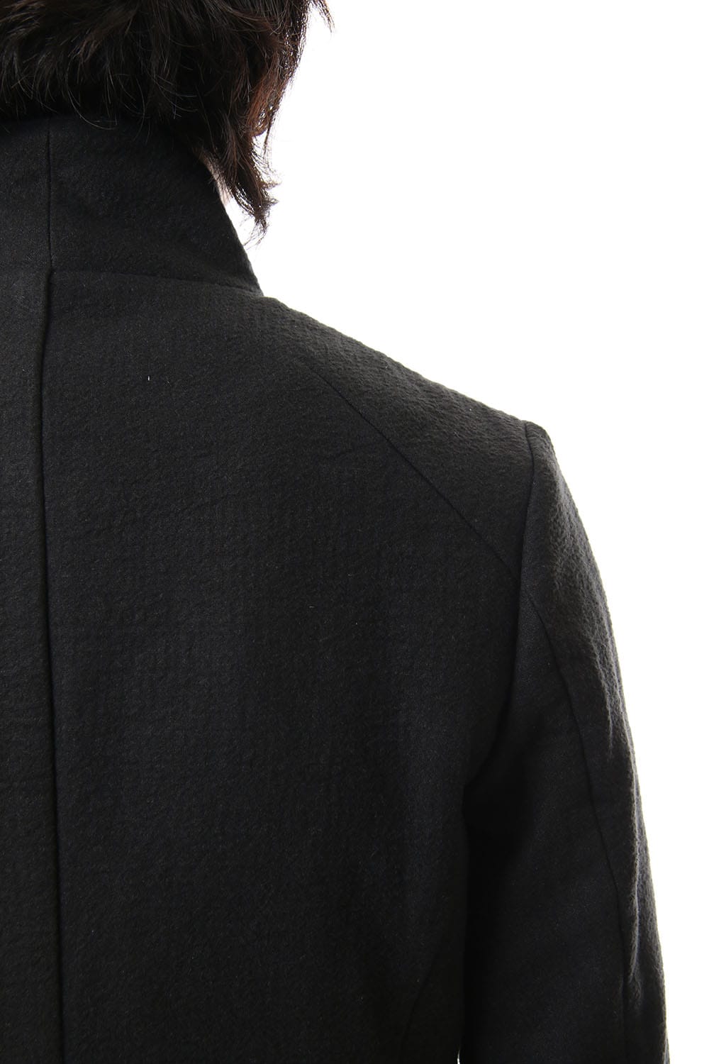 Hand dyed linen x Fleece needle punch High neck jacket Black - ST104-0049A