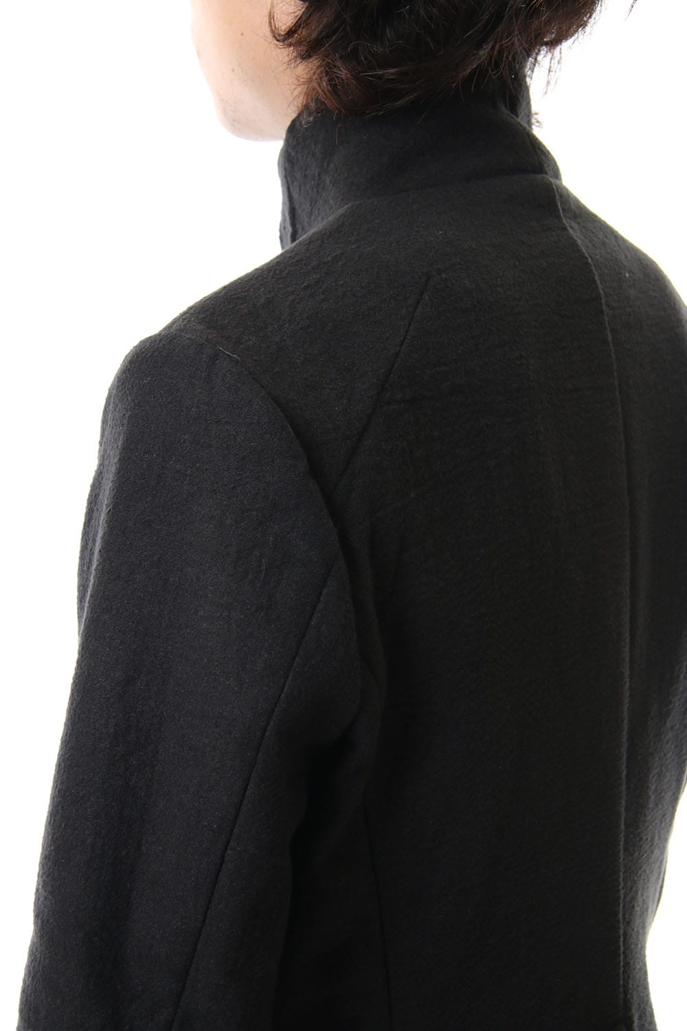 Hand dyed linen x Fleece needle punch High neck jacket Black - ST104-0049A