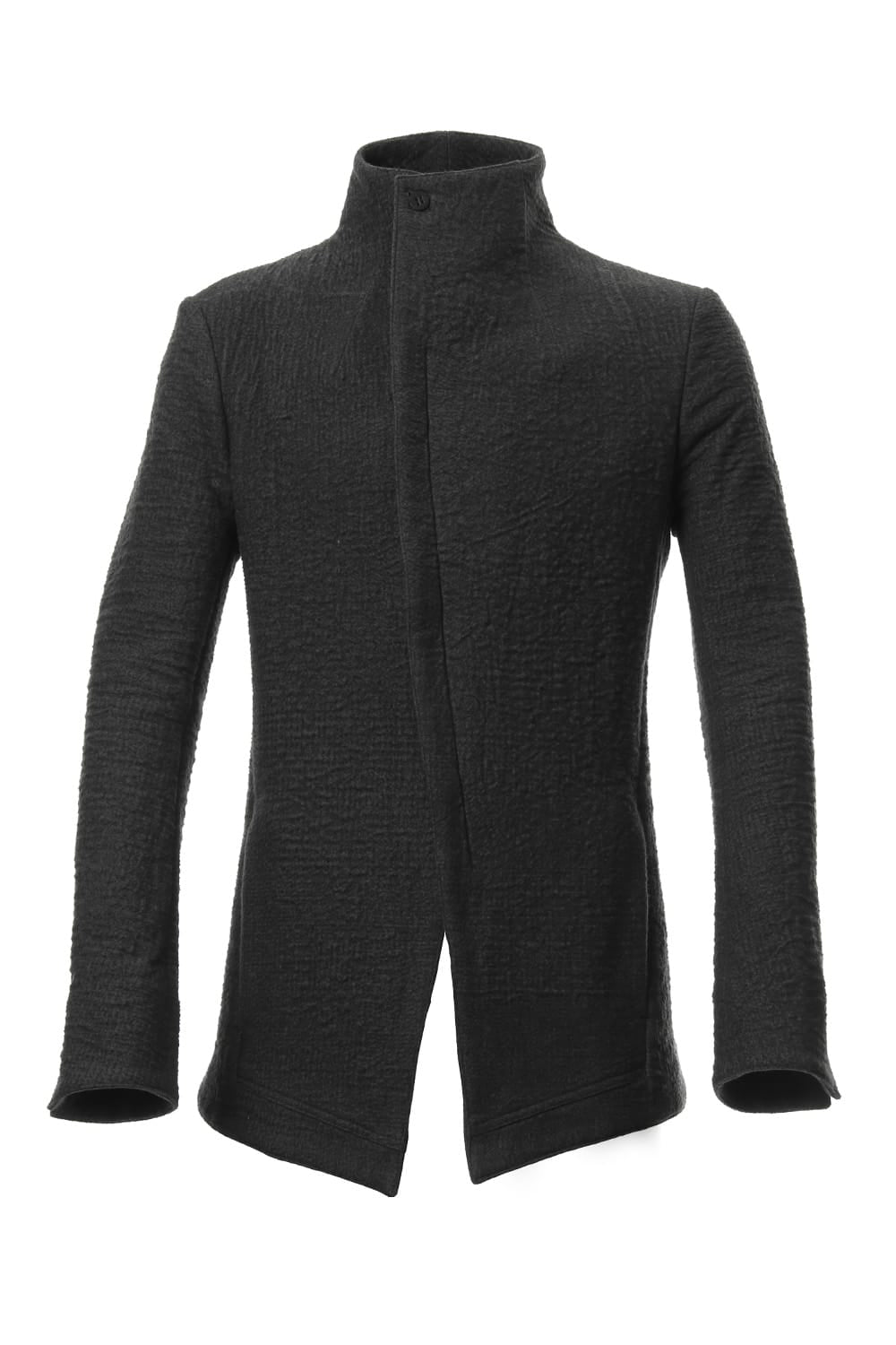 Hand dyed linen x Fleece needle punch High neck jacket Black - ST104-0049A