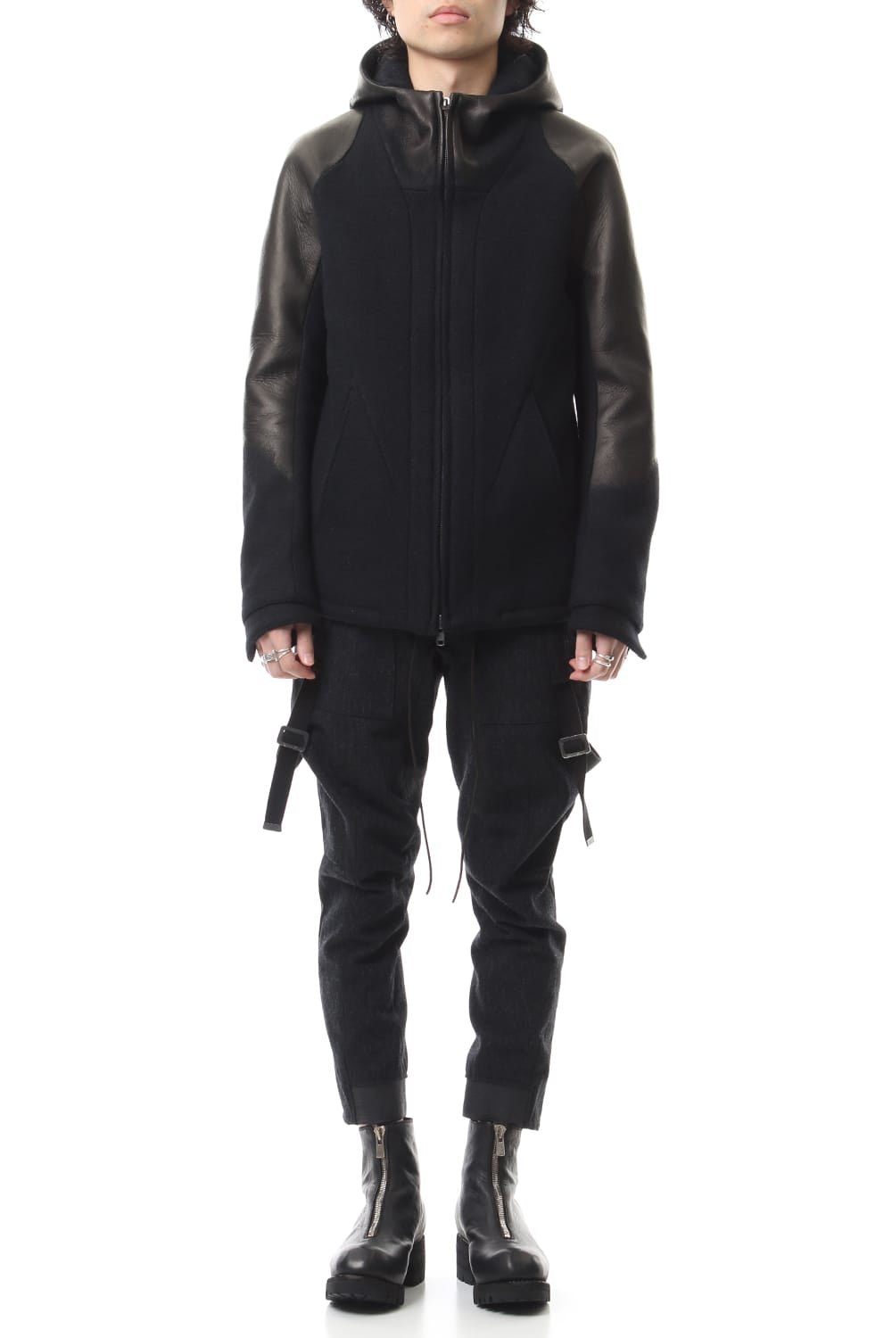 Leather needle punch Hooded jacket - ST104-0059A