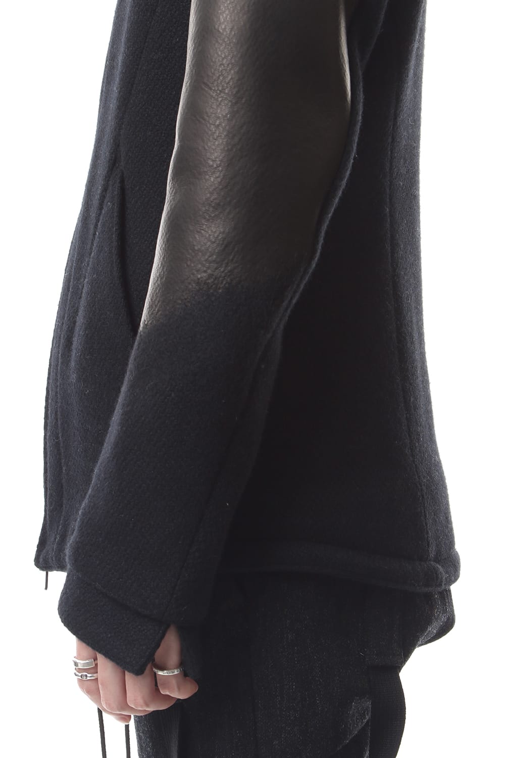 Leather needle punch Hooded jacket - ST104-0059A