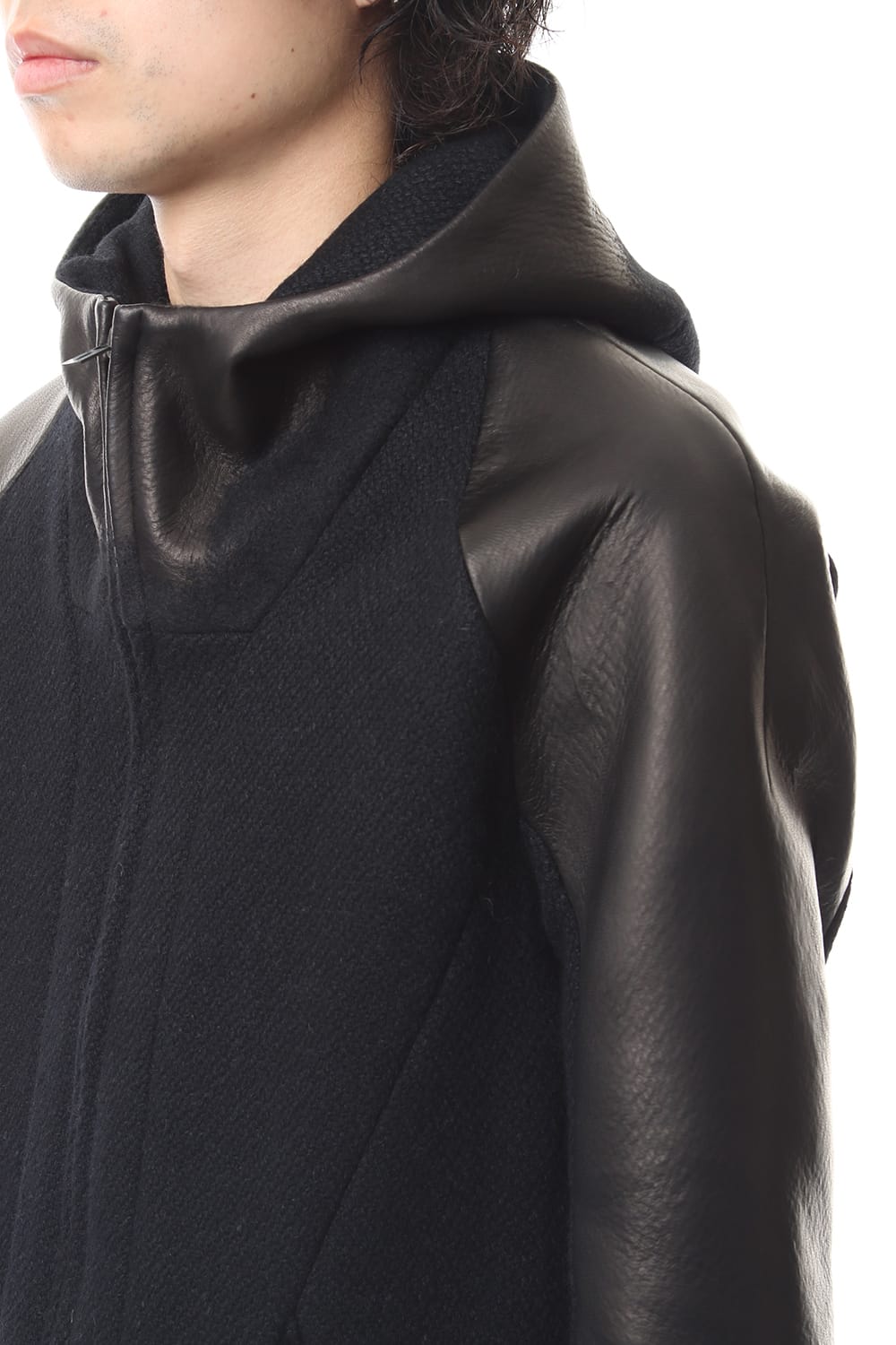 Leather needle punch Hooded jacket - ST104-0059A