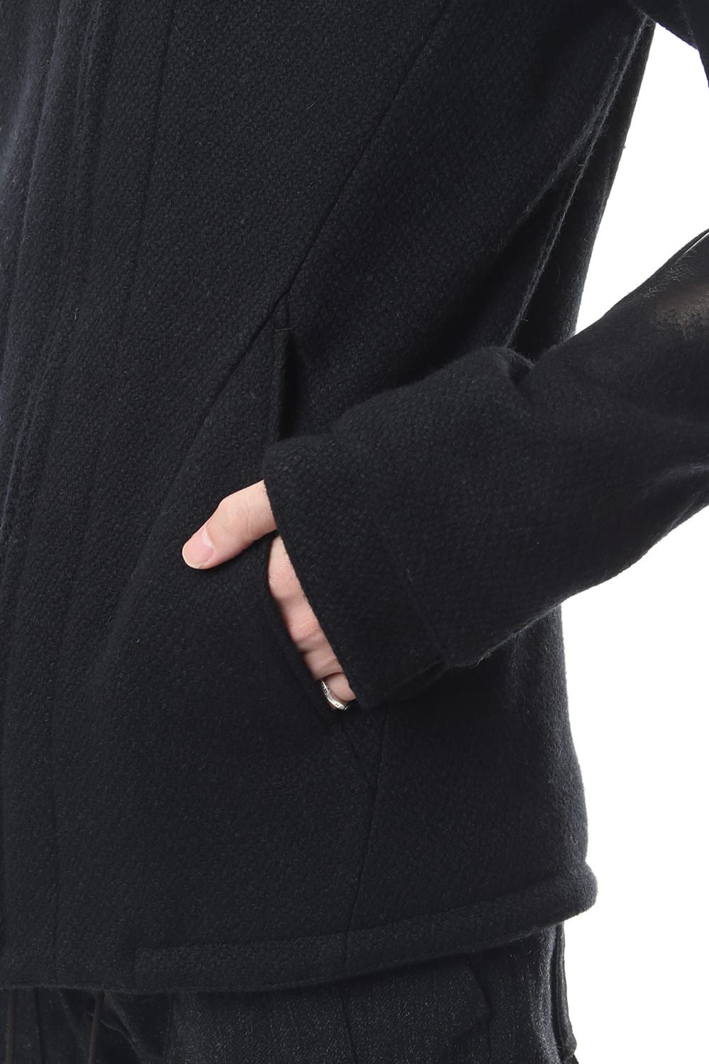 Leather needle punch Hooded jacket - ST104-0059A