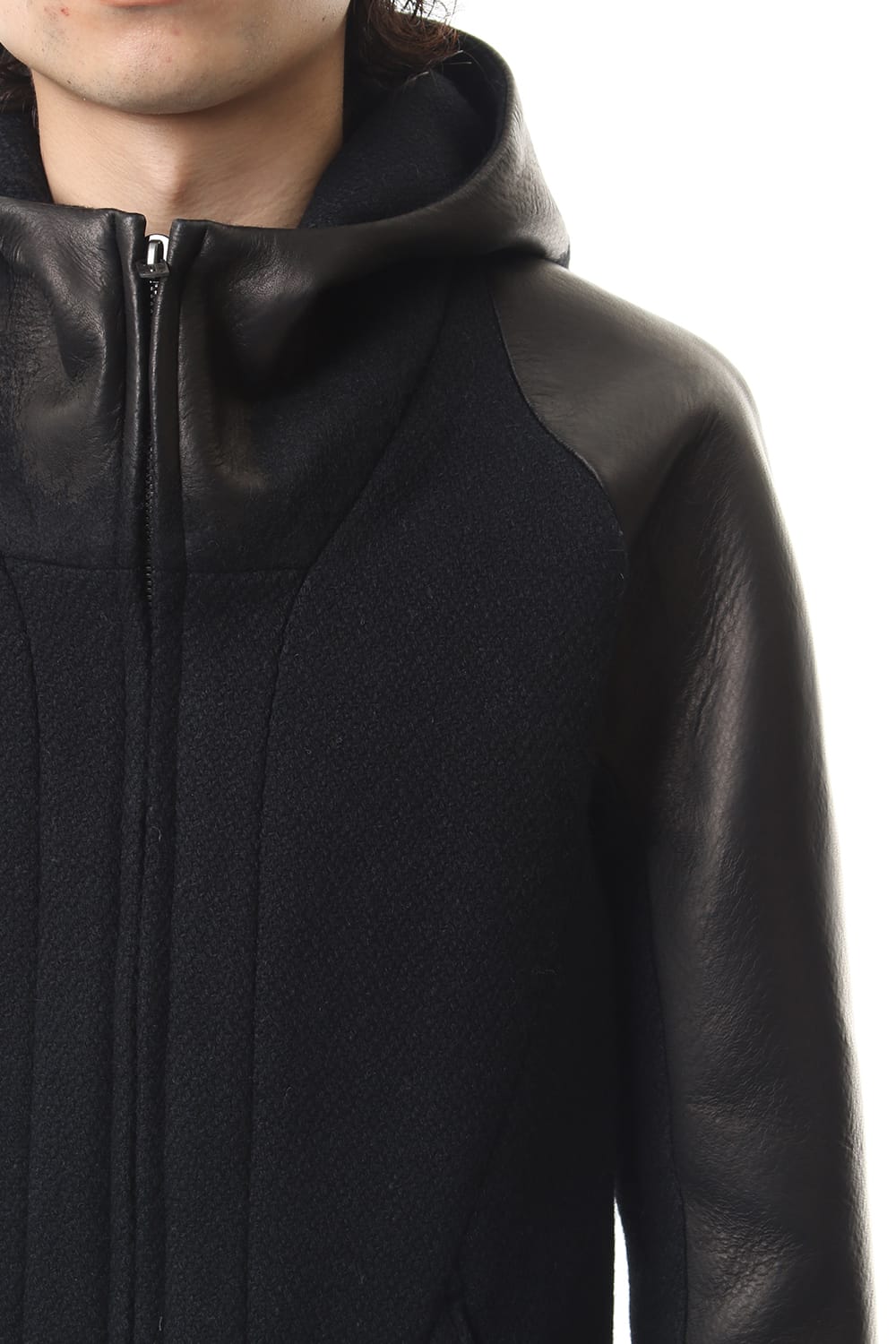 Leather needle punch Hooded jacket - ST104-0059A