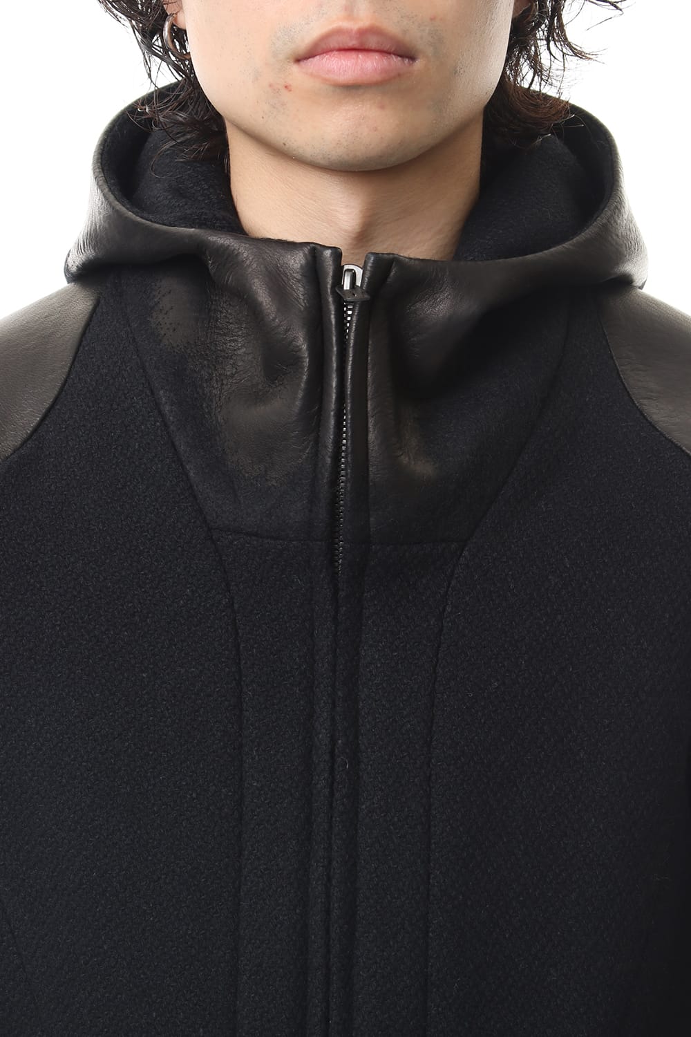Leather needle punch Hooded jacket - ST104-0059A