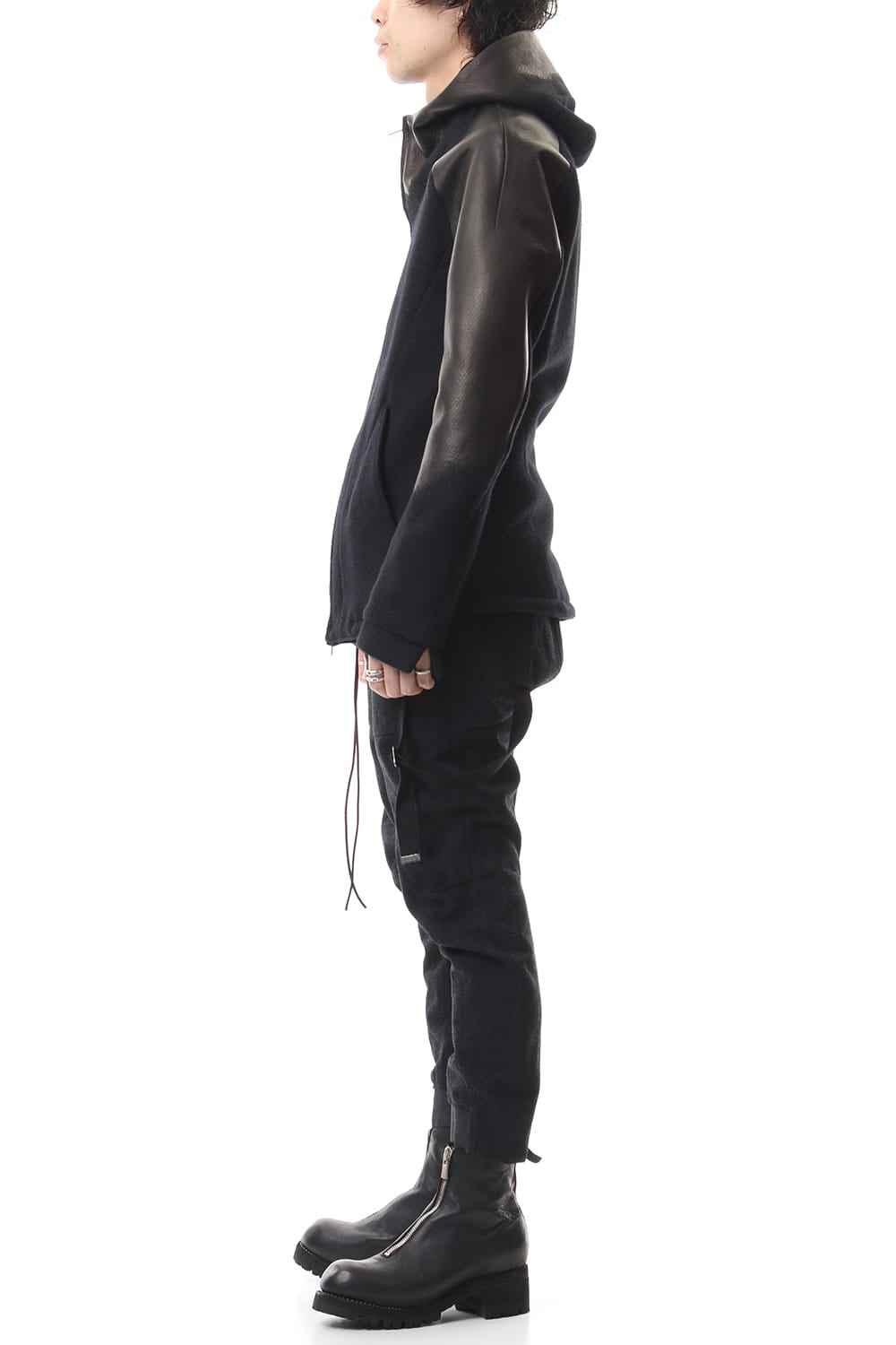 Leather needle punch Hooded jacket - ST104-0059A