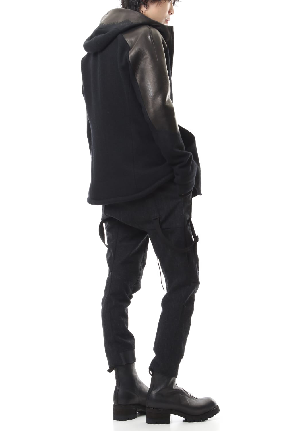 Leather needle punch Hooded jacket - ST104-0059A