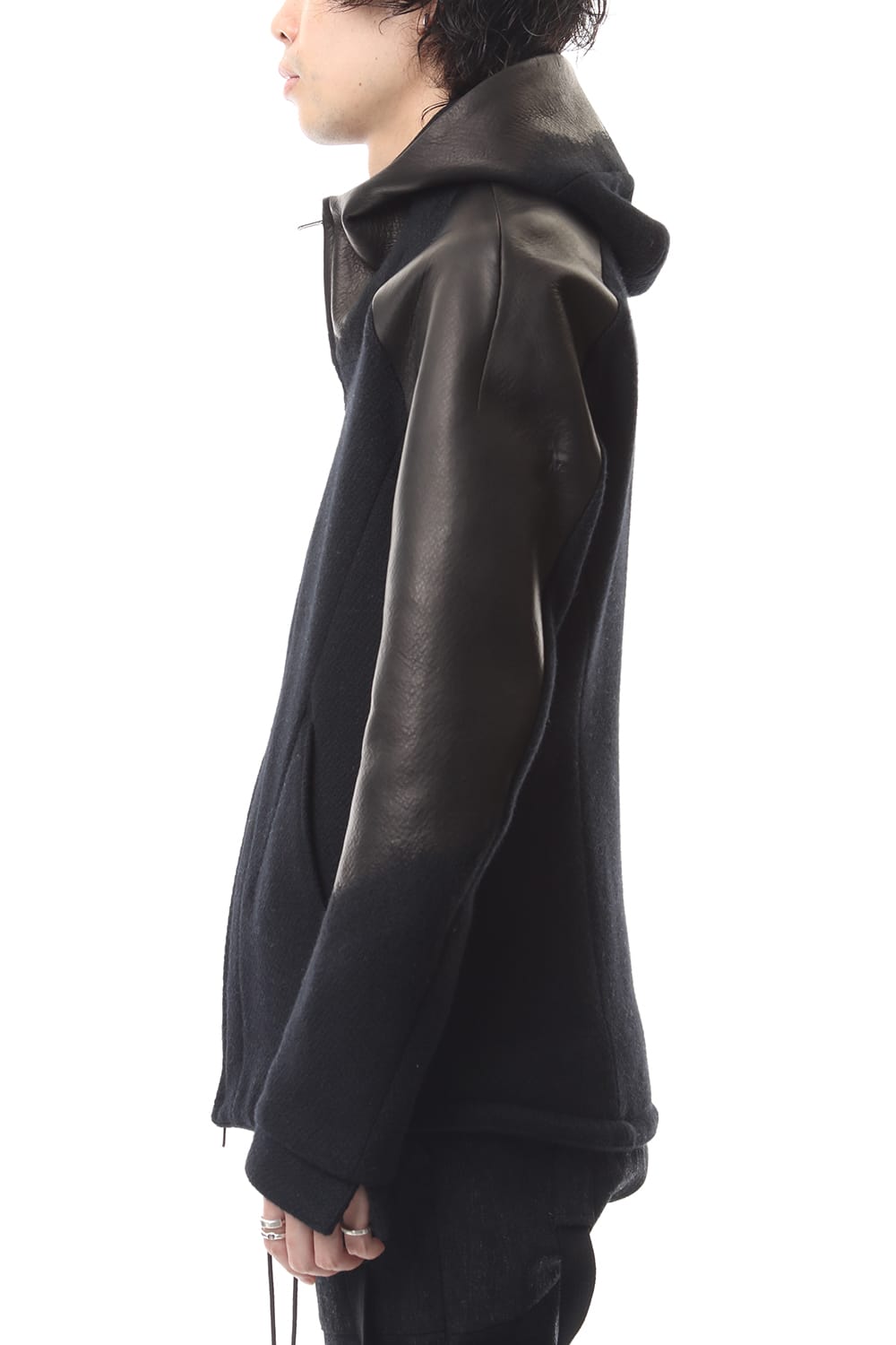 Leather needle punch Hooded jacket - ST104-0059A