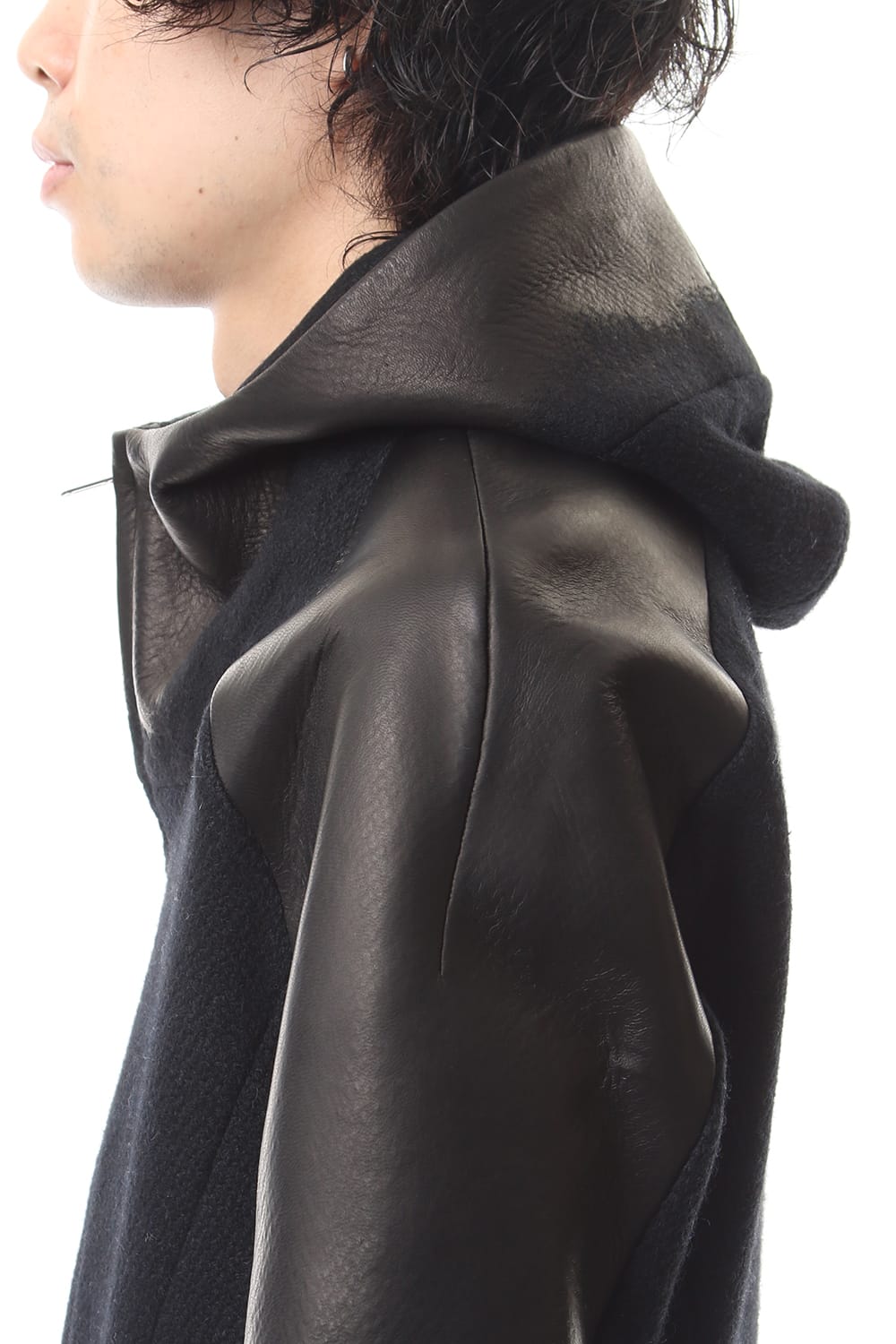 Leather needle punch Hooded jacket - ST104-0059A