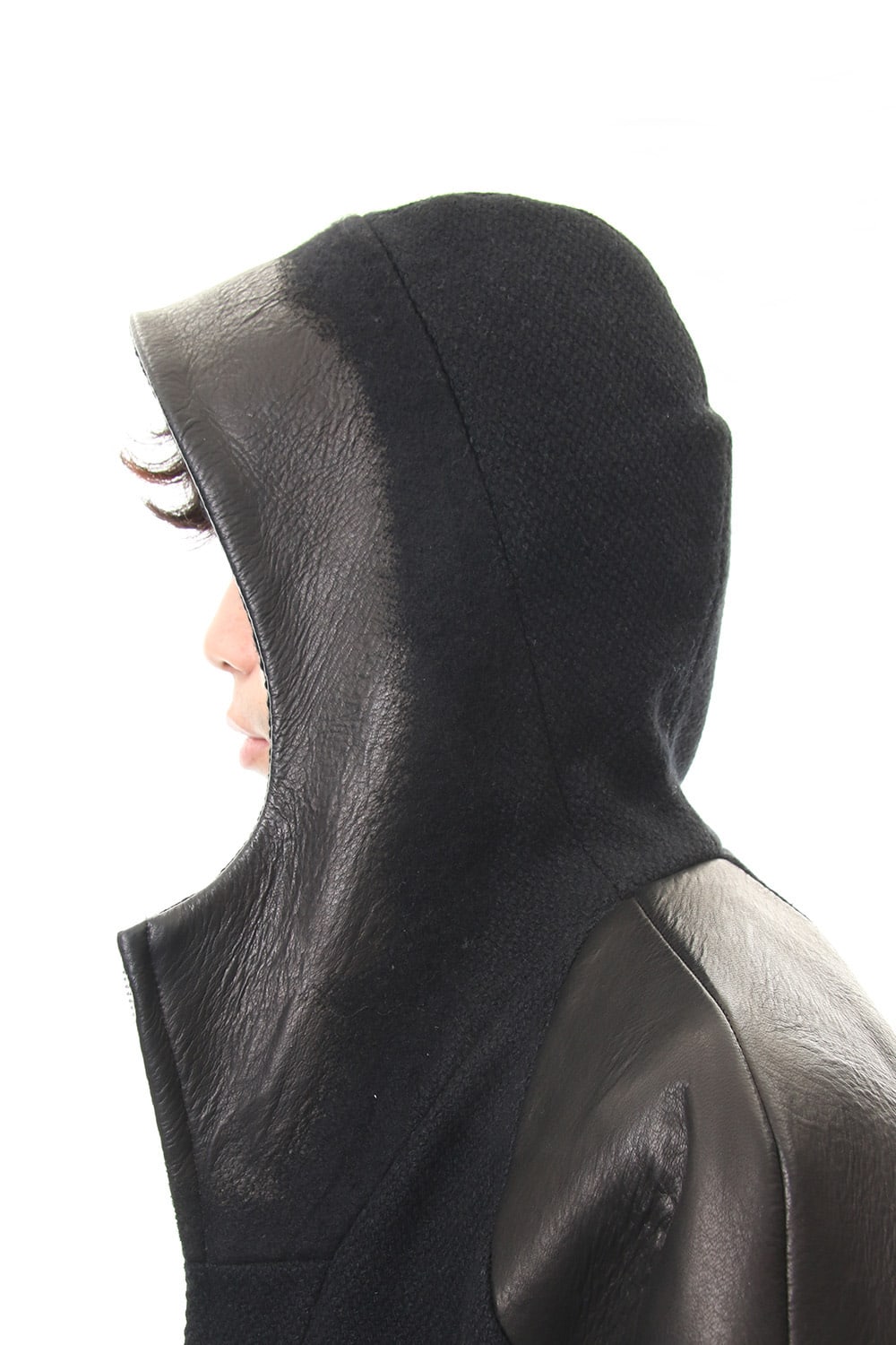 Leather needle punch Hooded jacket - ST104-0059A
