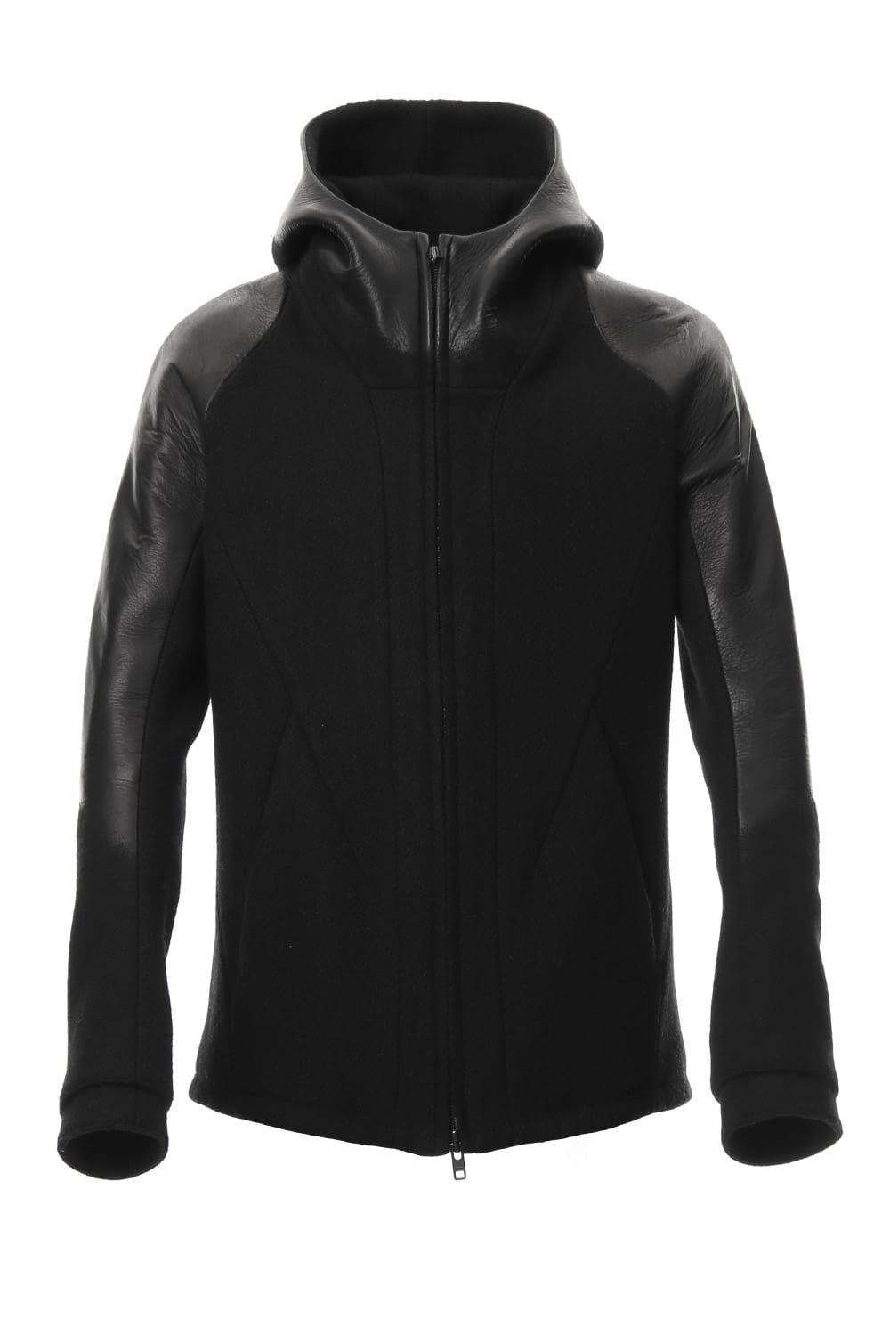 Leather needle punch Hooded jacket - ST104-0059A