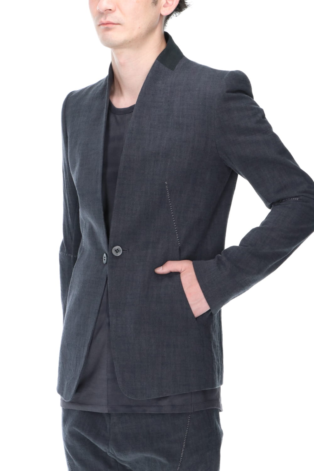 No Lapel Tailored Jacket Charcoal