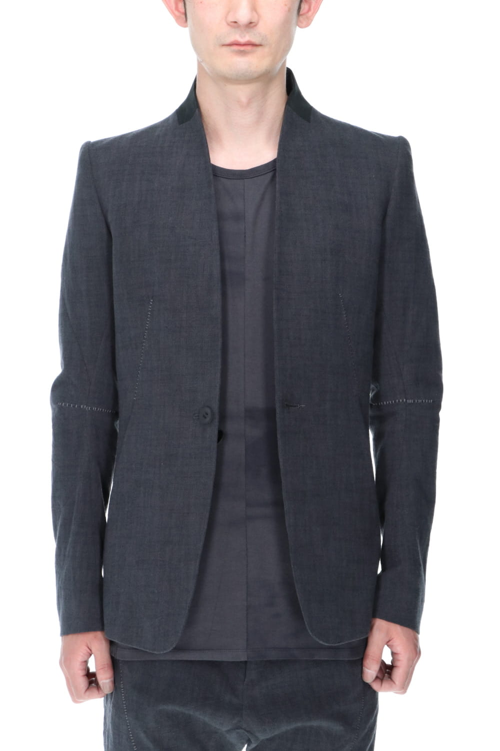 No Lapel Tailored Jacket Charcoal