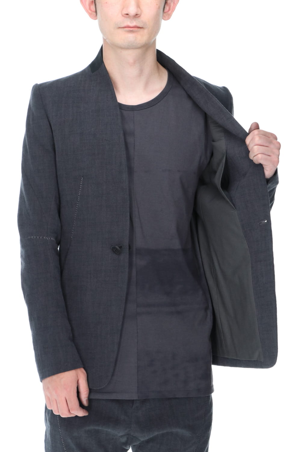 No Lapel Tailored Jacket Charcoal