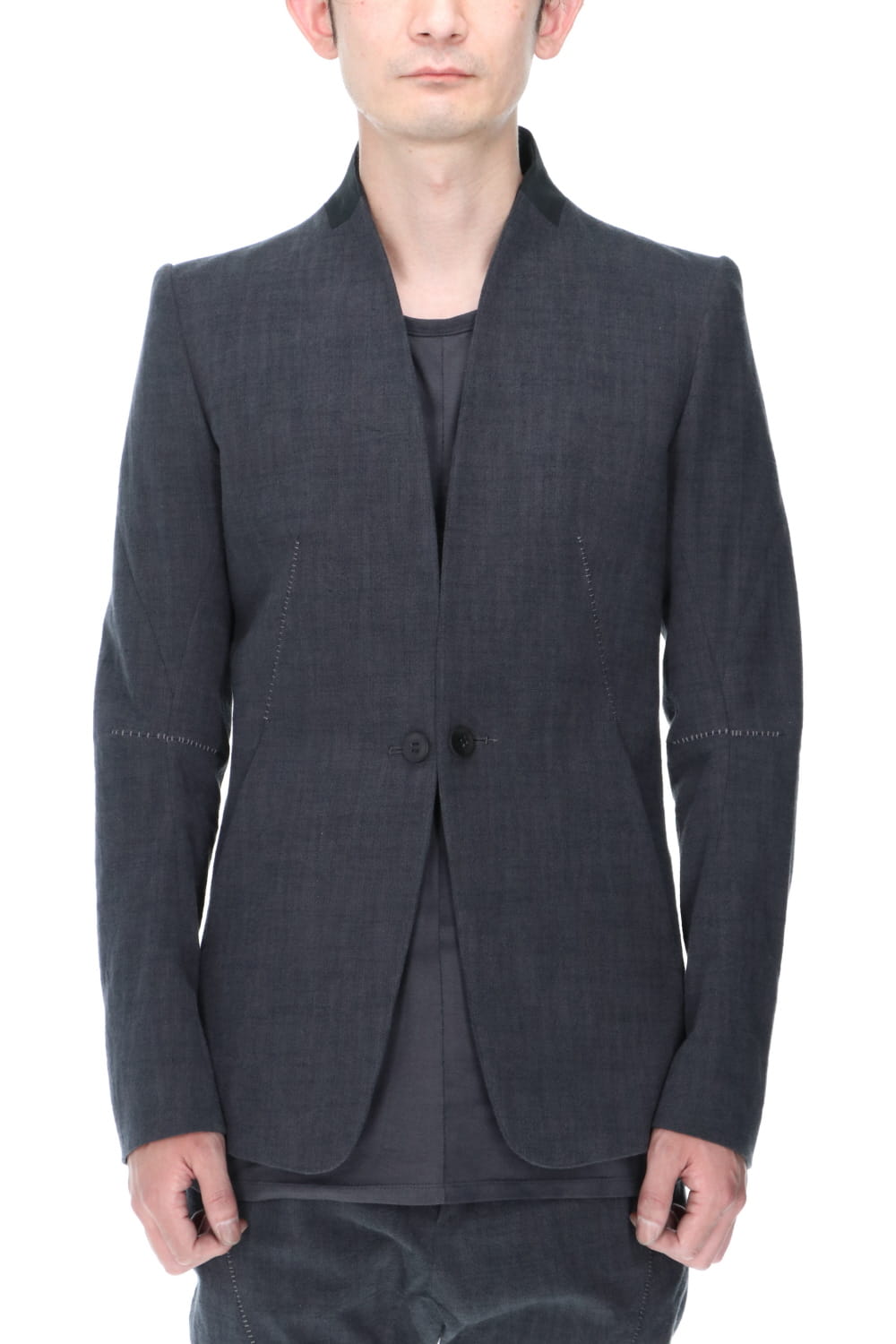 No Lapel Tailored Jacket Charcoal