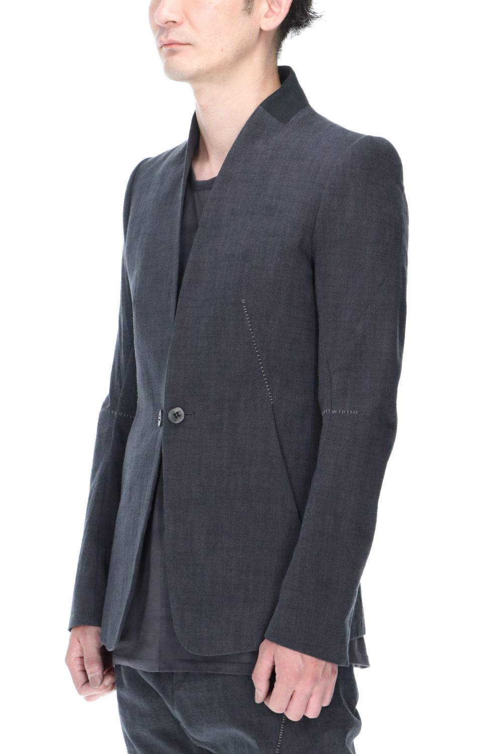 No Lapel Tailored Jacket Charcoal