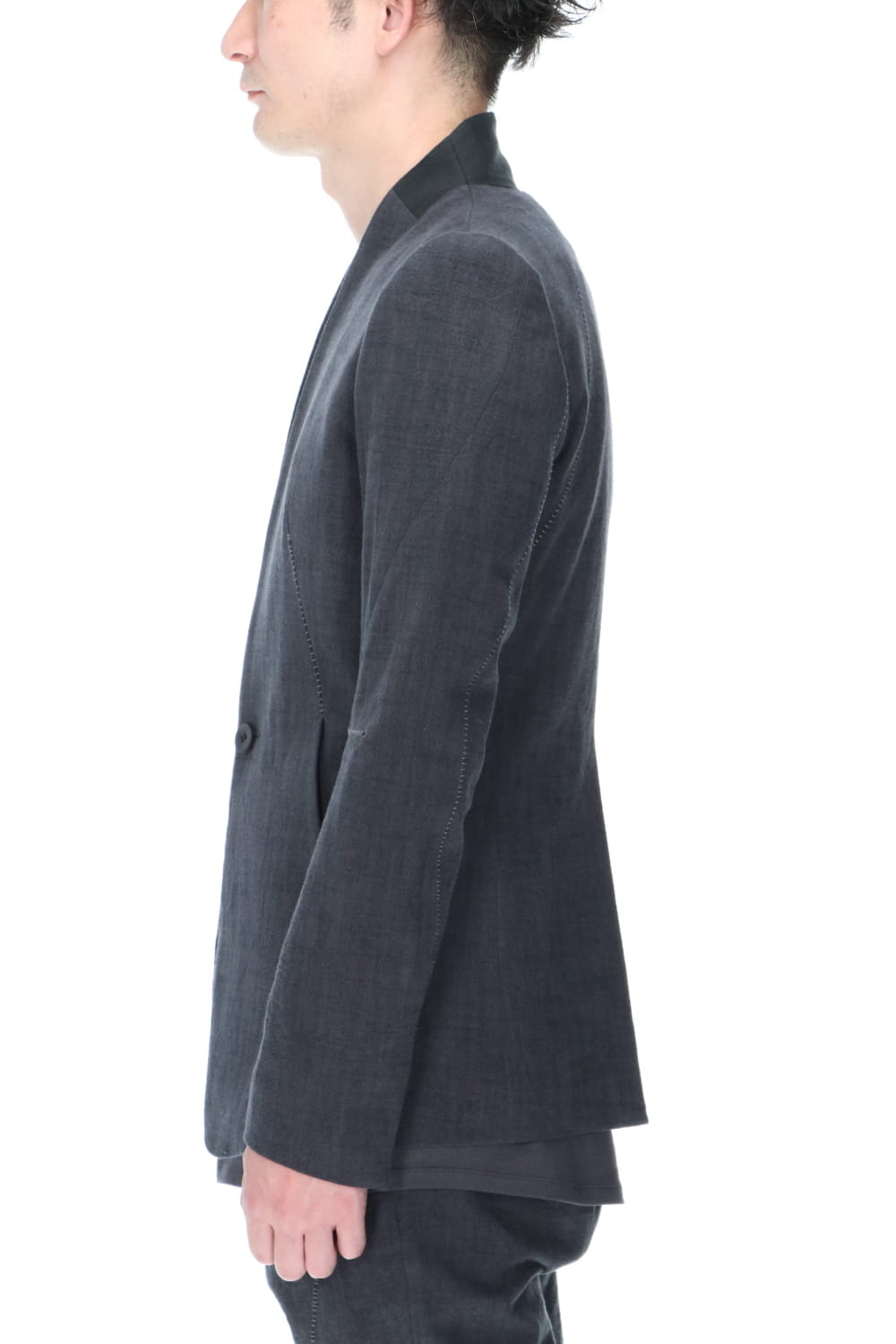 No Lapel Tailored Jacket Charcoal