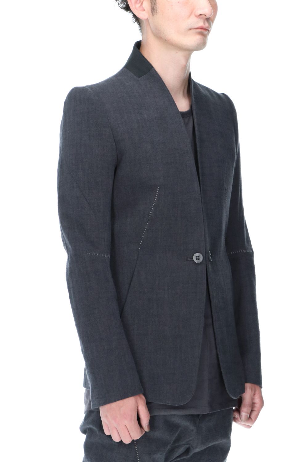 No Lapel Tailored Jacket Charcoal