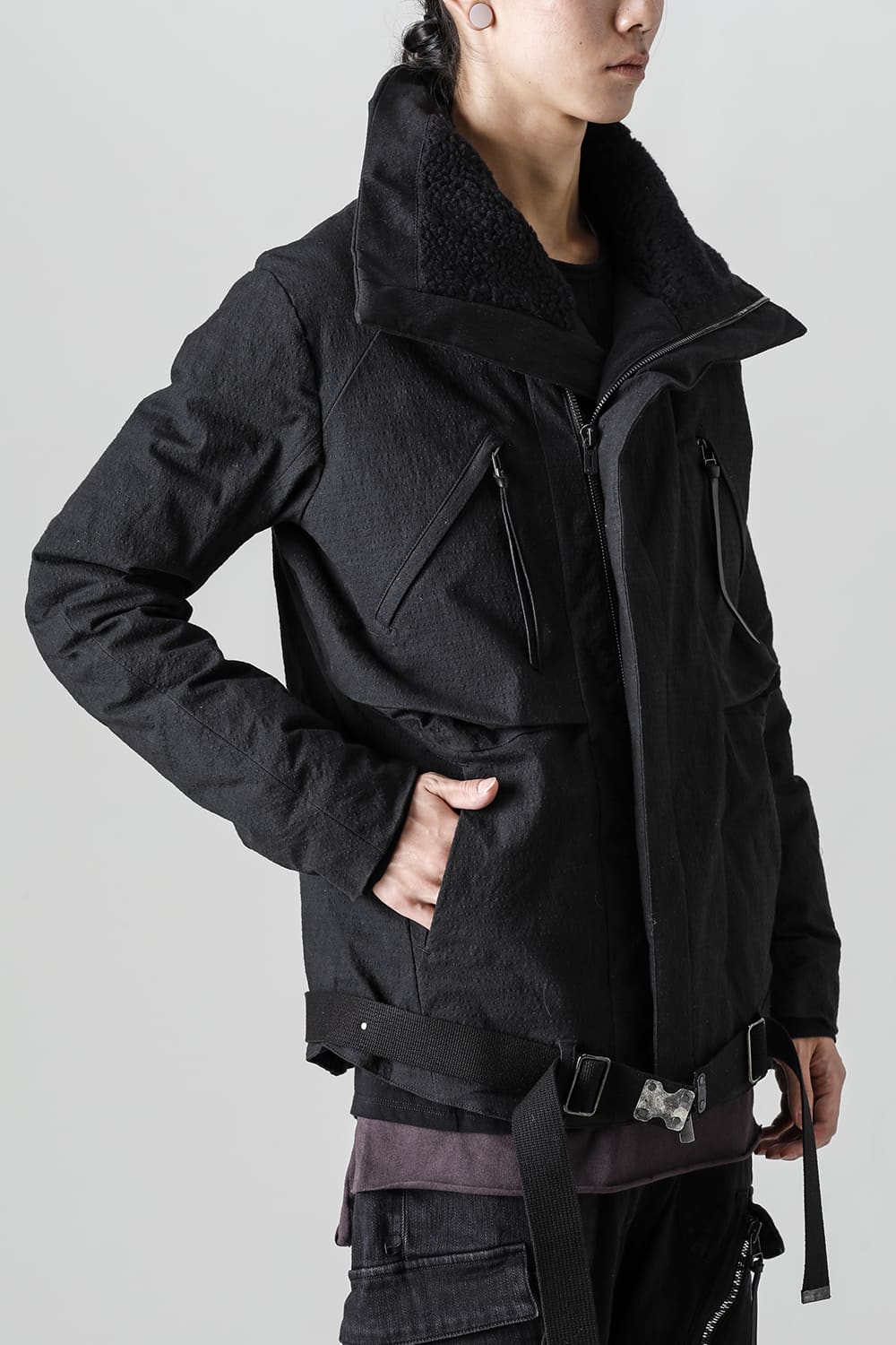 Dimple Washer Cotton Stretch Ripstop Down Jacket Black