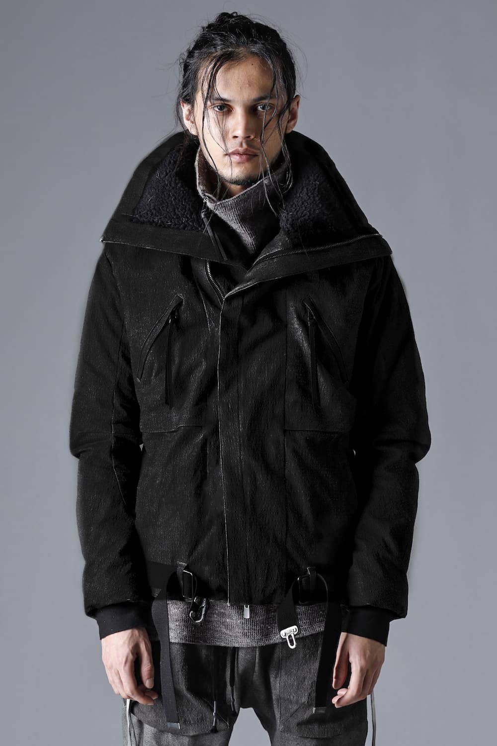 Dimple Washer Cotton Stretch Ripstop Down Jacket Black