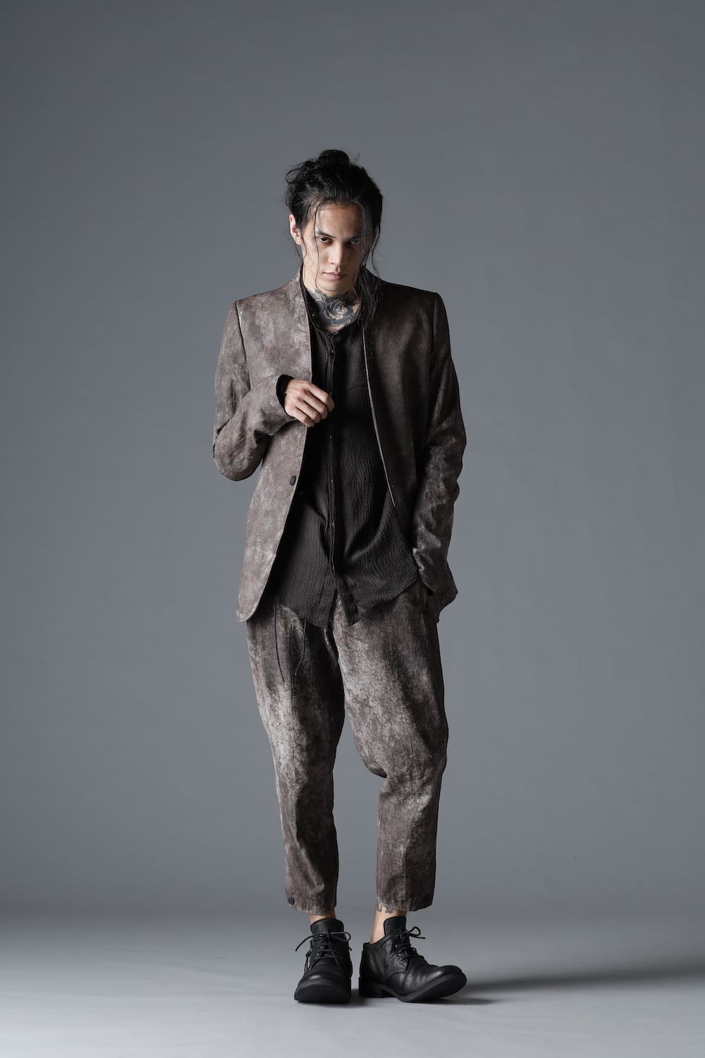 Wood Tannin＆Iron Oxide Dyed Dimple Dobby Tailored Jacket  Charcoal Mix