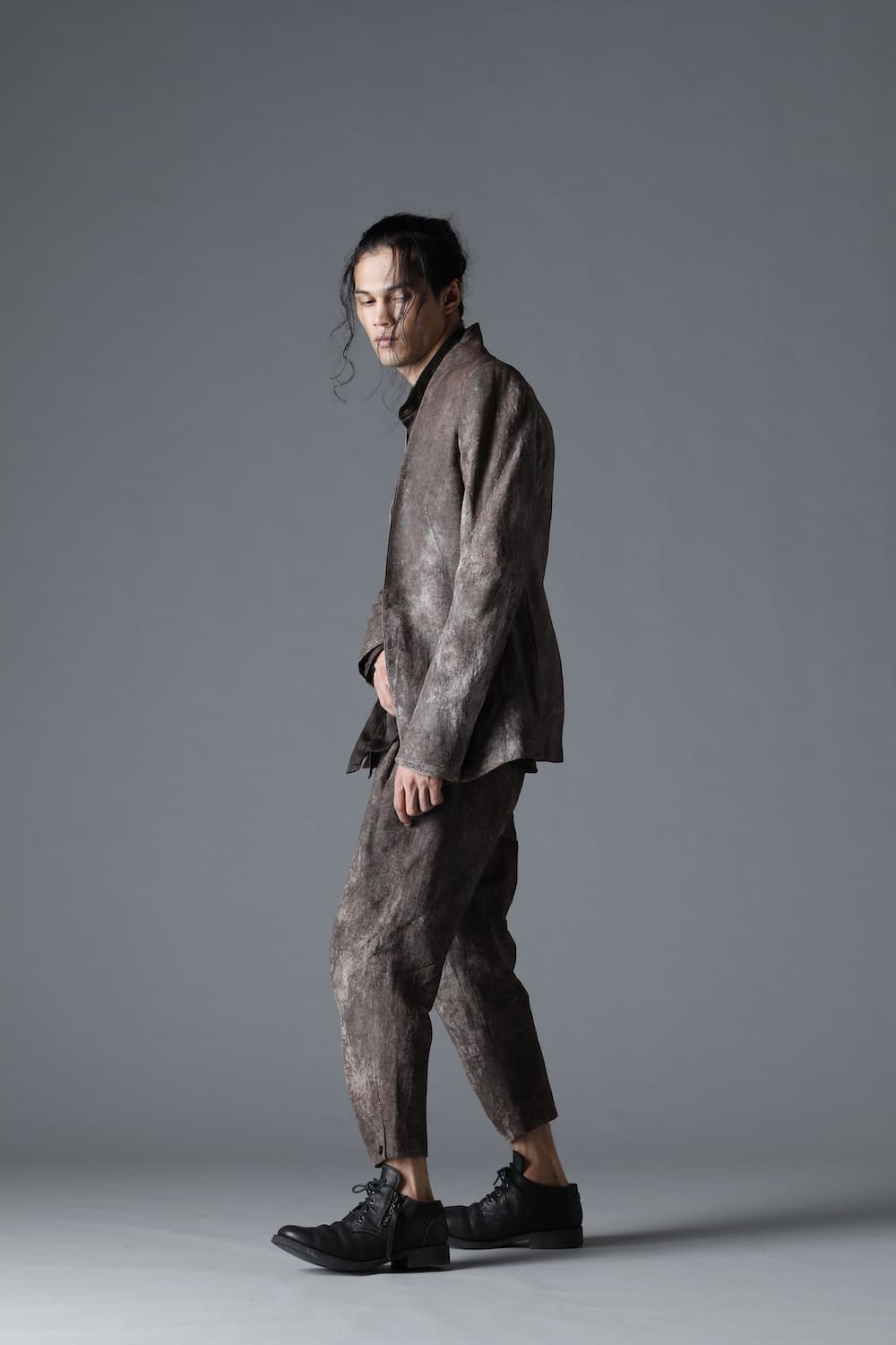 Wood Tannin＆Iron Oxide Dyed Dimple Dobby Tailored Jacket  Charcoal Mix