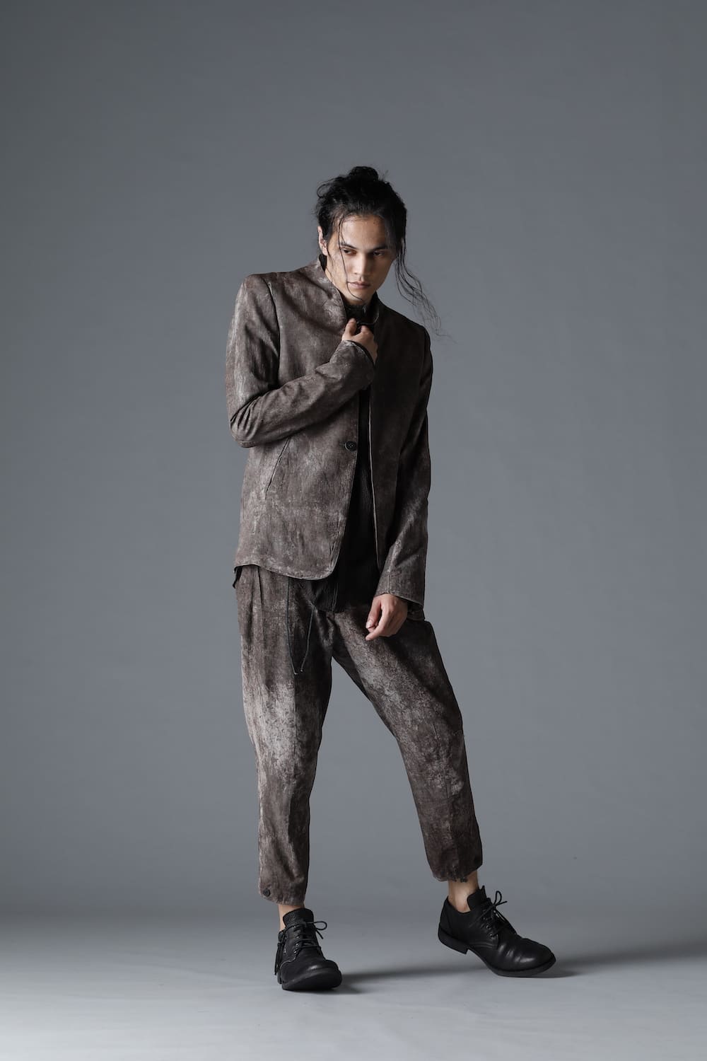 Wood Tannin＆Iron Oxide Dyed Dimple Dobby Tailored Jacket  Charcoal Mix