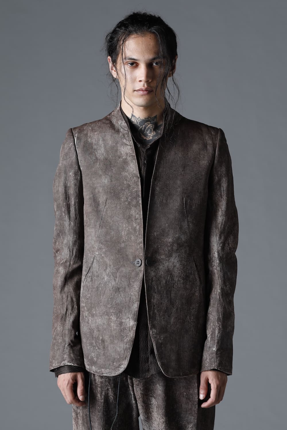 Wood Tannin＆Iron Oxide Dyed Dimple Dobby Tailored Jacket  Charcoal Mix