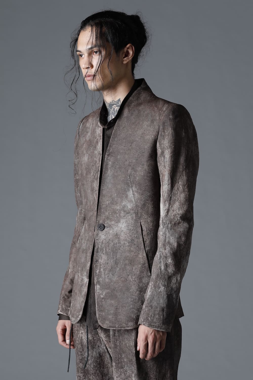 Wood Tannin＆Iron Oxide Dyed Dimple Dobby Tailored Jacket  Charcoal Mix