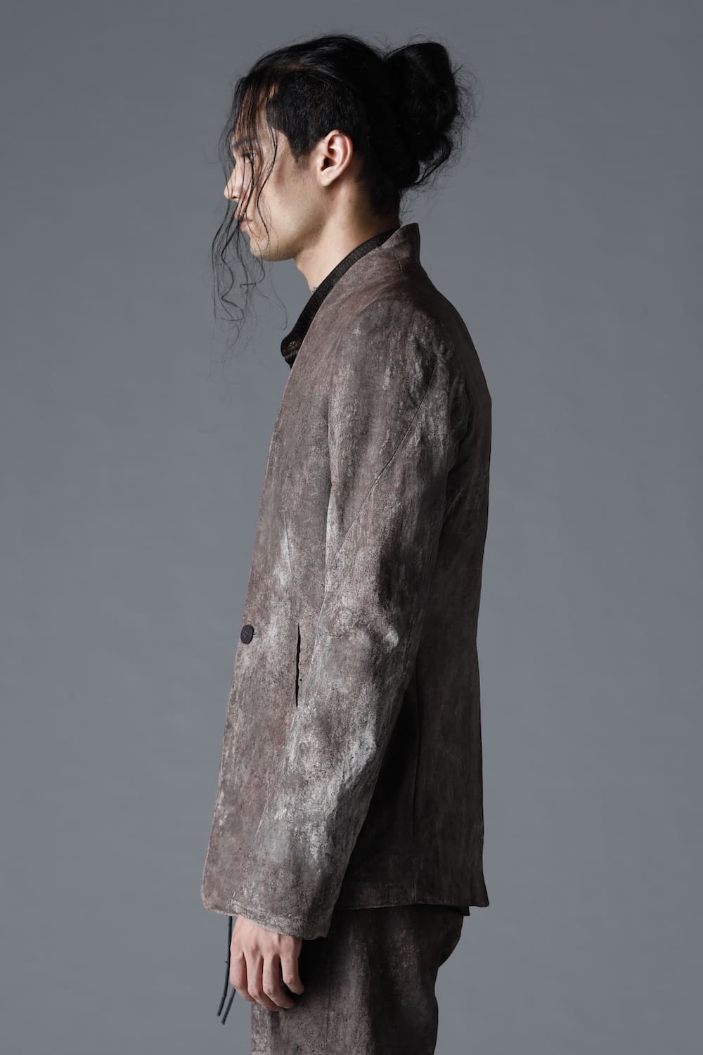 Wood Tannin＆Iron Oxide Dyed Dimple Dobby Tailored Jacket  Charcoal Mix