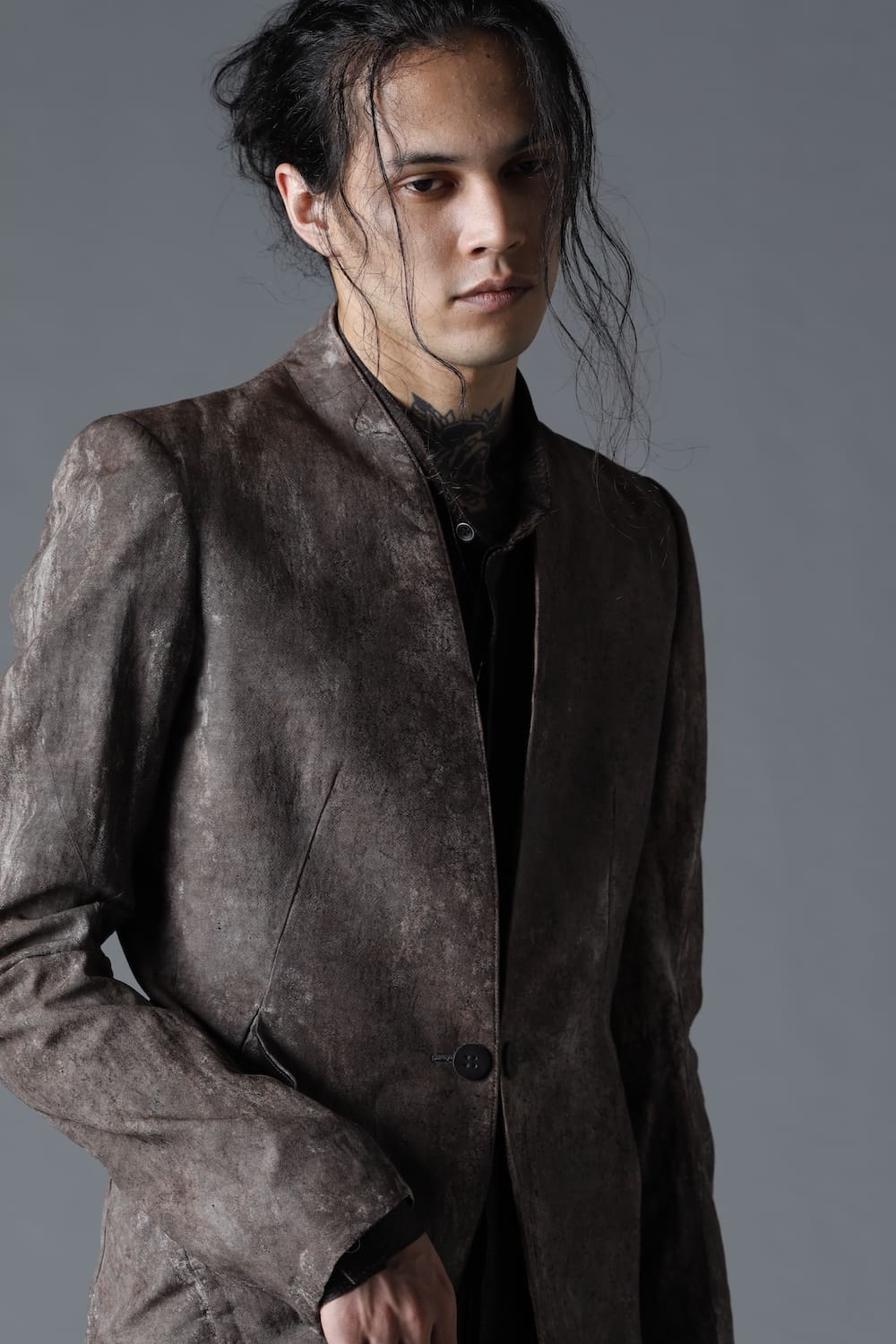 Wood Tannin＆Iron Oxide Dyed Dimple Dobby Tailored Jacket  Charcoal Mix