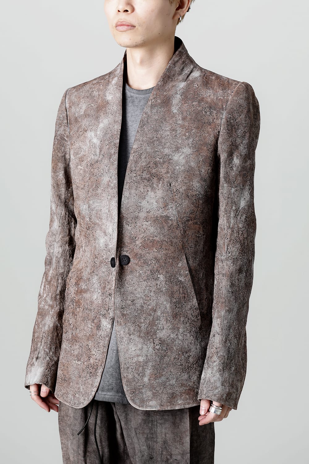 Wood Tannin＆Iron Oxide Dyed Dimple Dobby Tailored Jacket  Charcoal Mix