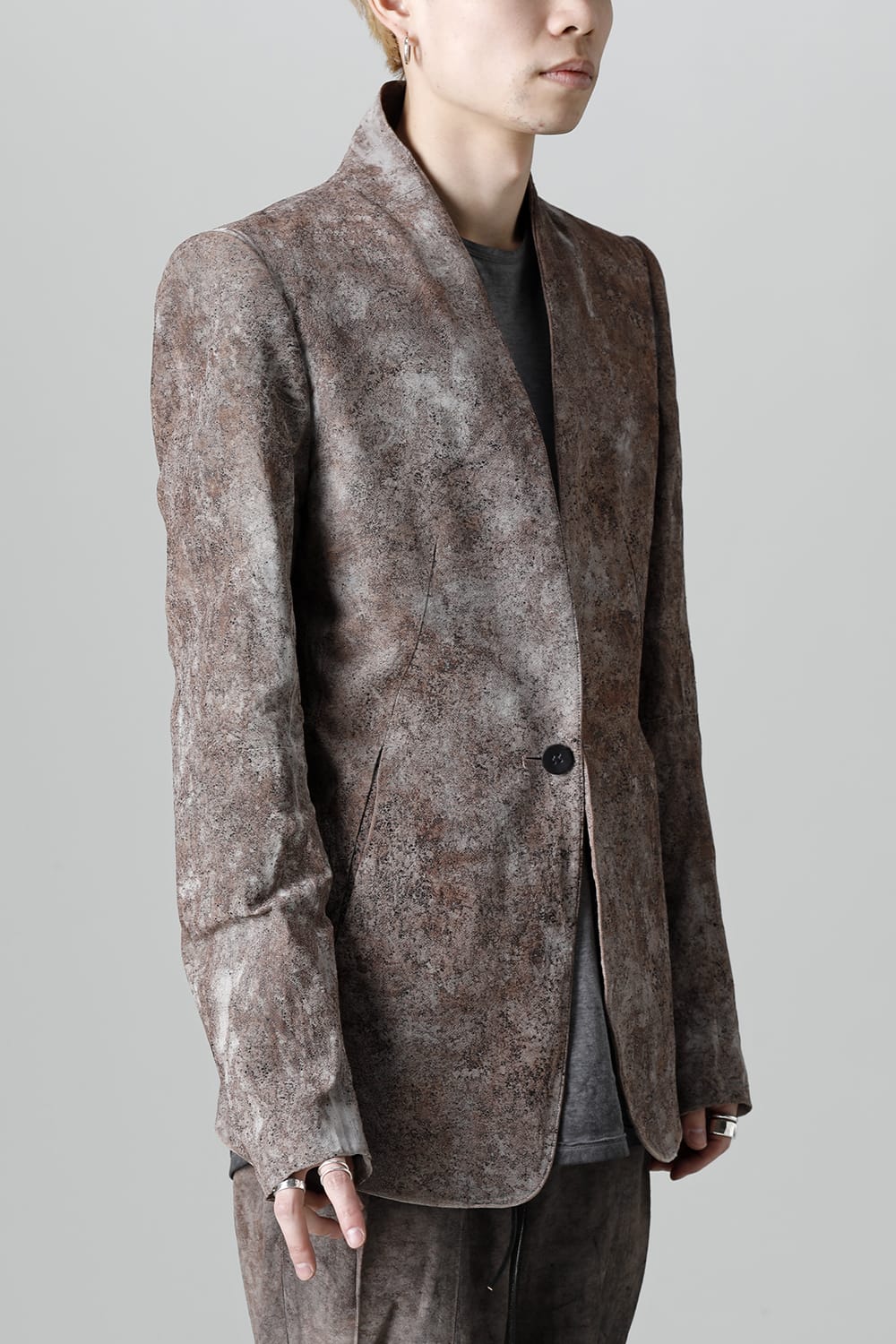 Wood Tannin＆Iron Oxide Dyed Dimple Dobby Tailored Jacket  Charcoal Mix